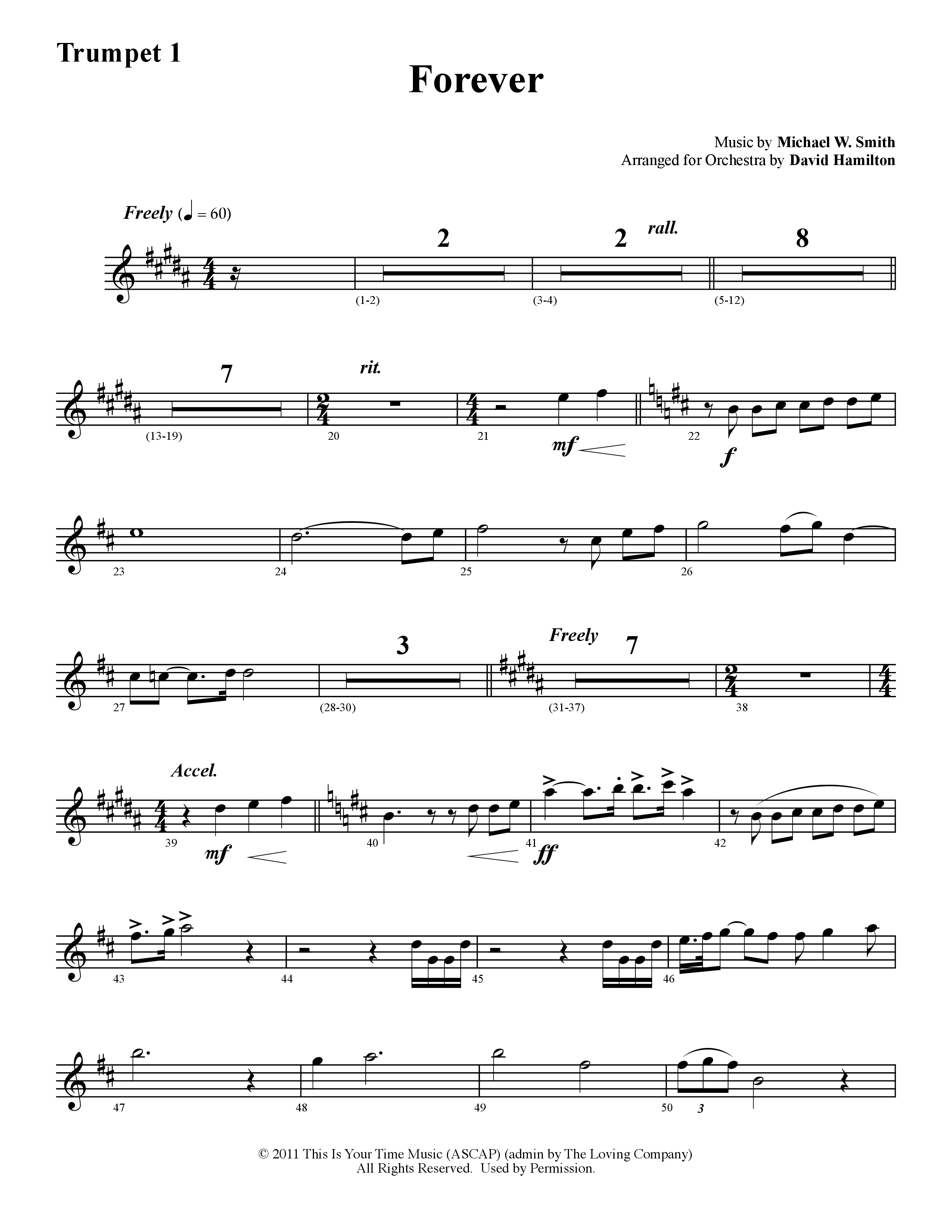 Forever (Instrumental) Trumpet 1 (Word Music / Arr. David Hamilton)
