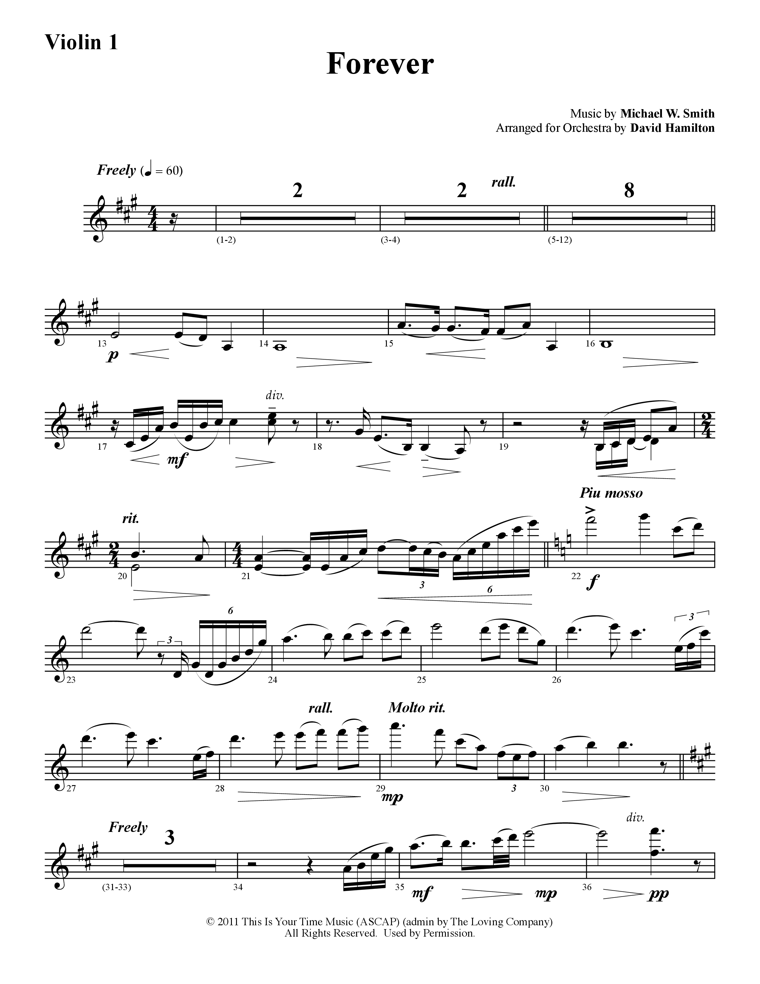 Forever (Instrumental) Violin 1 (Word Music / Arr. David Hamilton)
