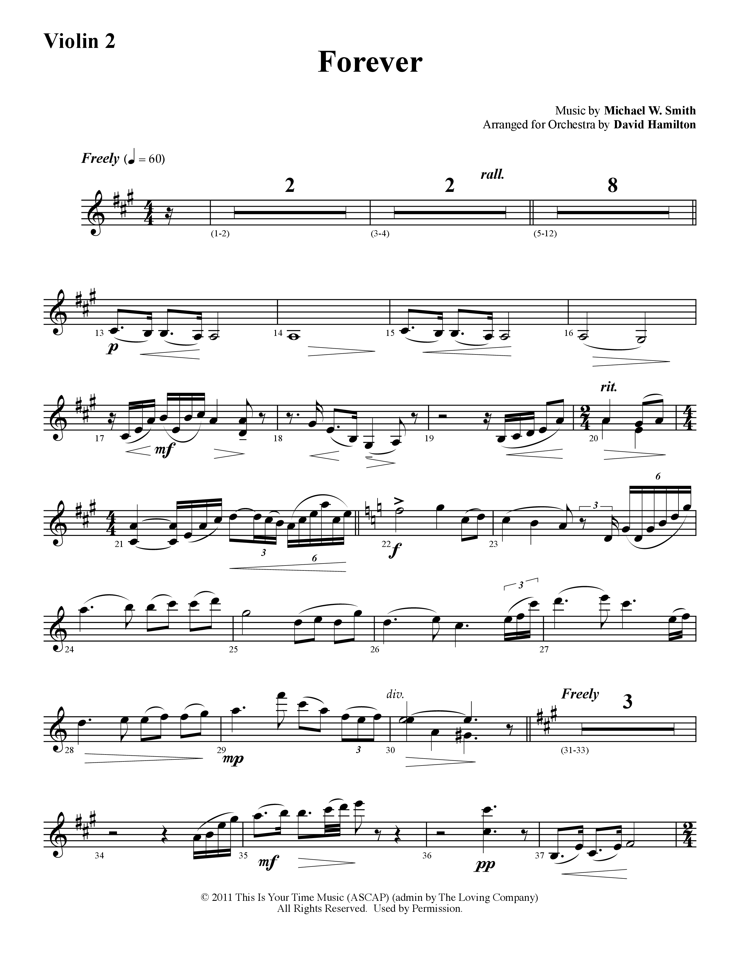 Forever (Instrumental) Violin 2 (Word Music / Arr. David Hamilton)