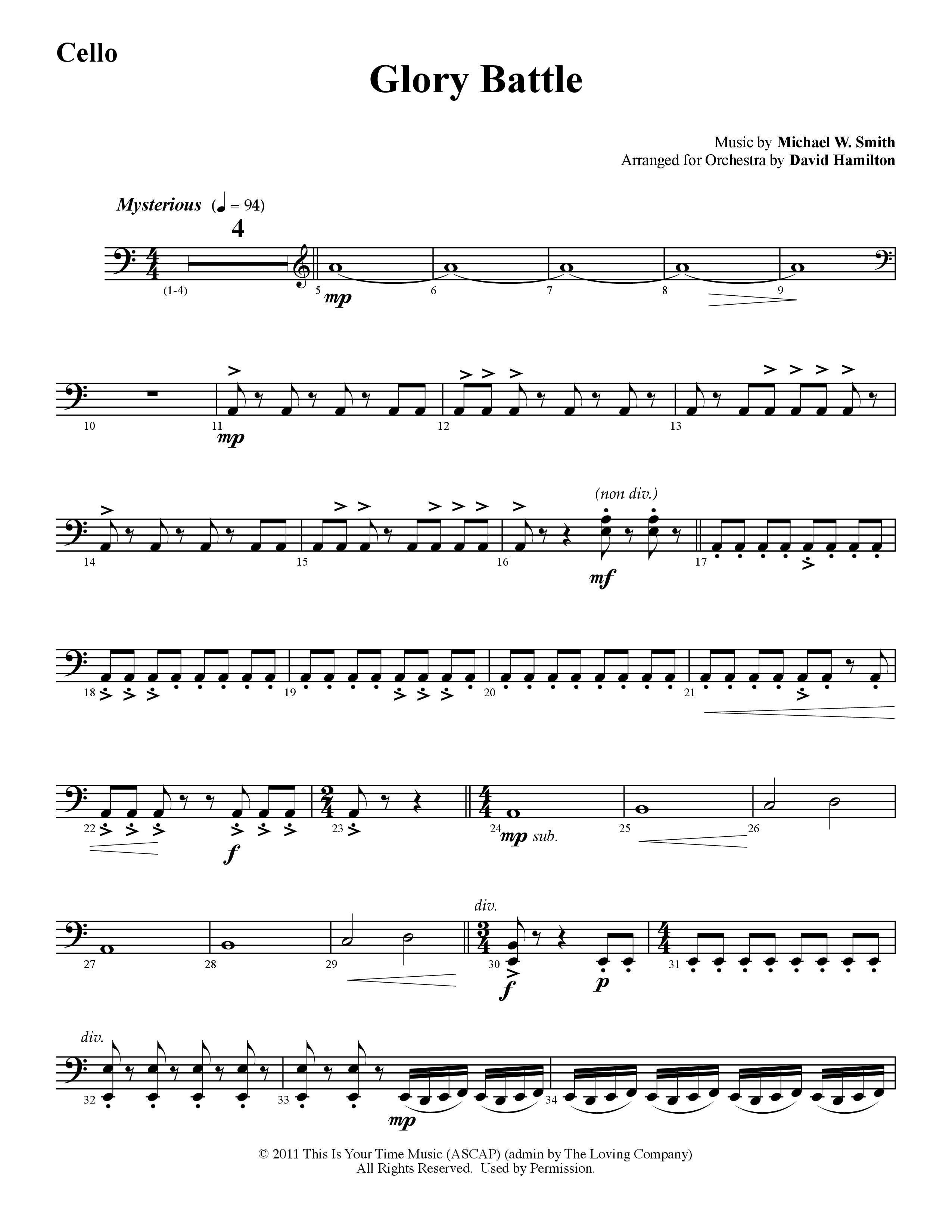 Glory Battle (Instrumental) Cello (Word Music / Arr. David Hamilton)