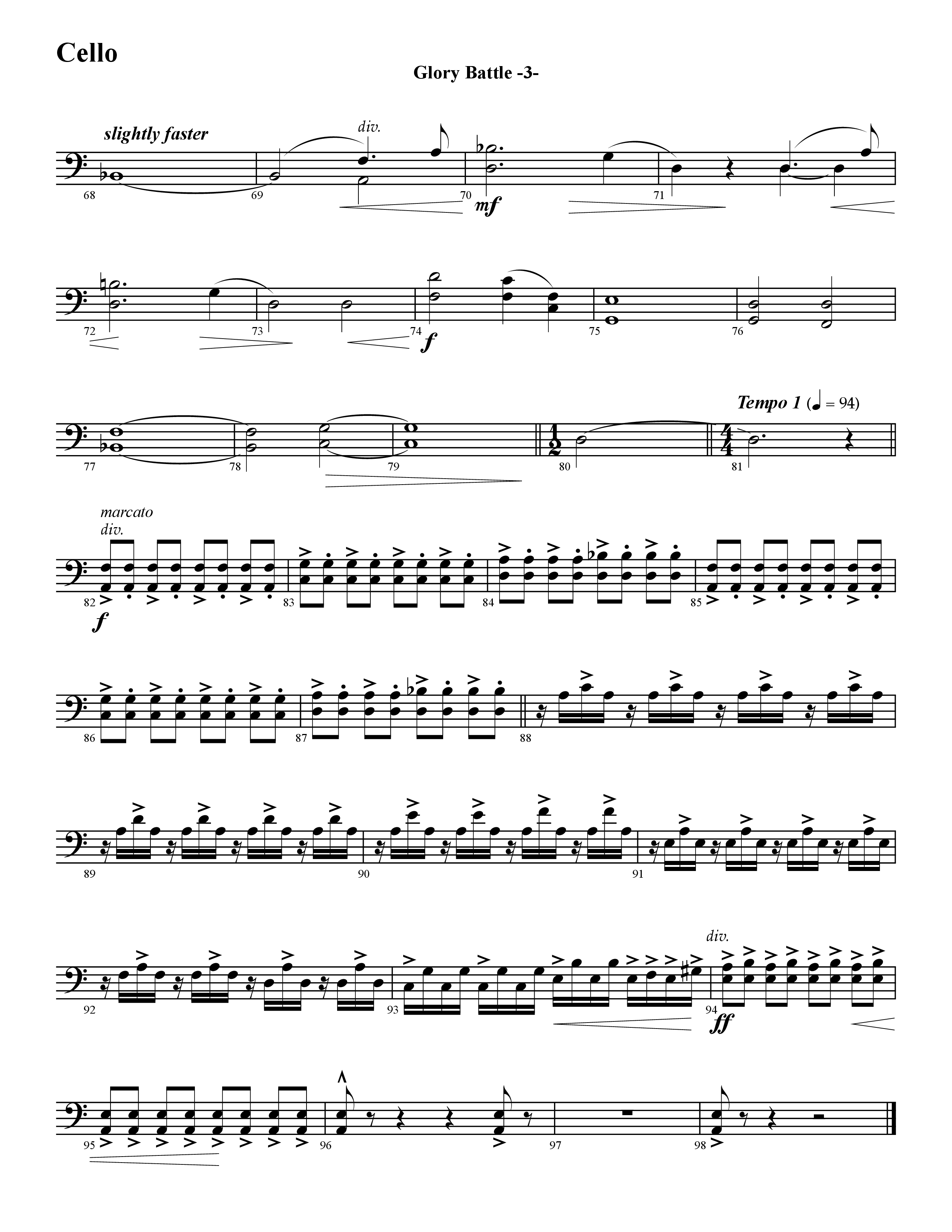 Glory Battle (Instrumental) Cello (Word Music / Arr. David Hamilton)