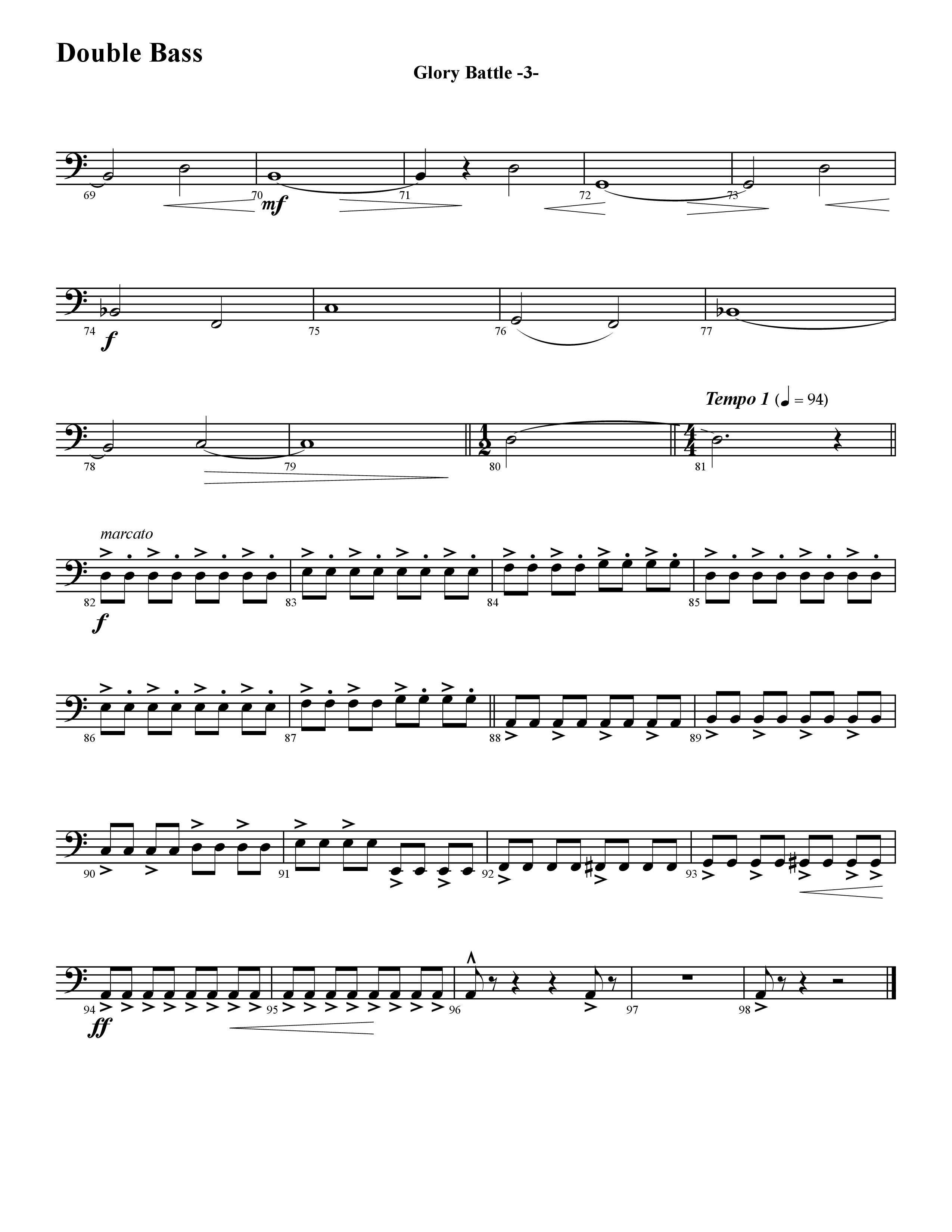 Glory Battle (Instrumental) Double Bass (Word Music / Arr. David Hamilton)