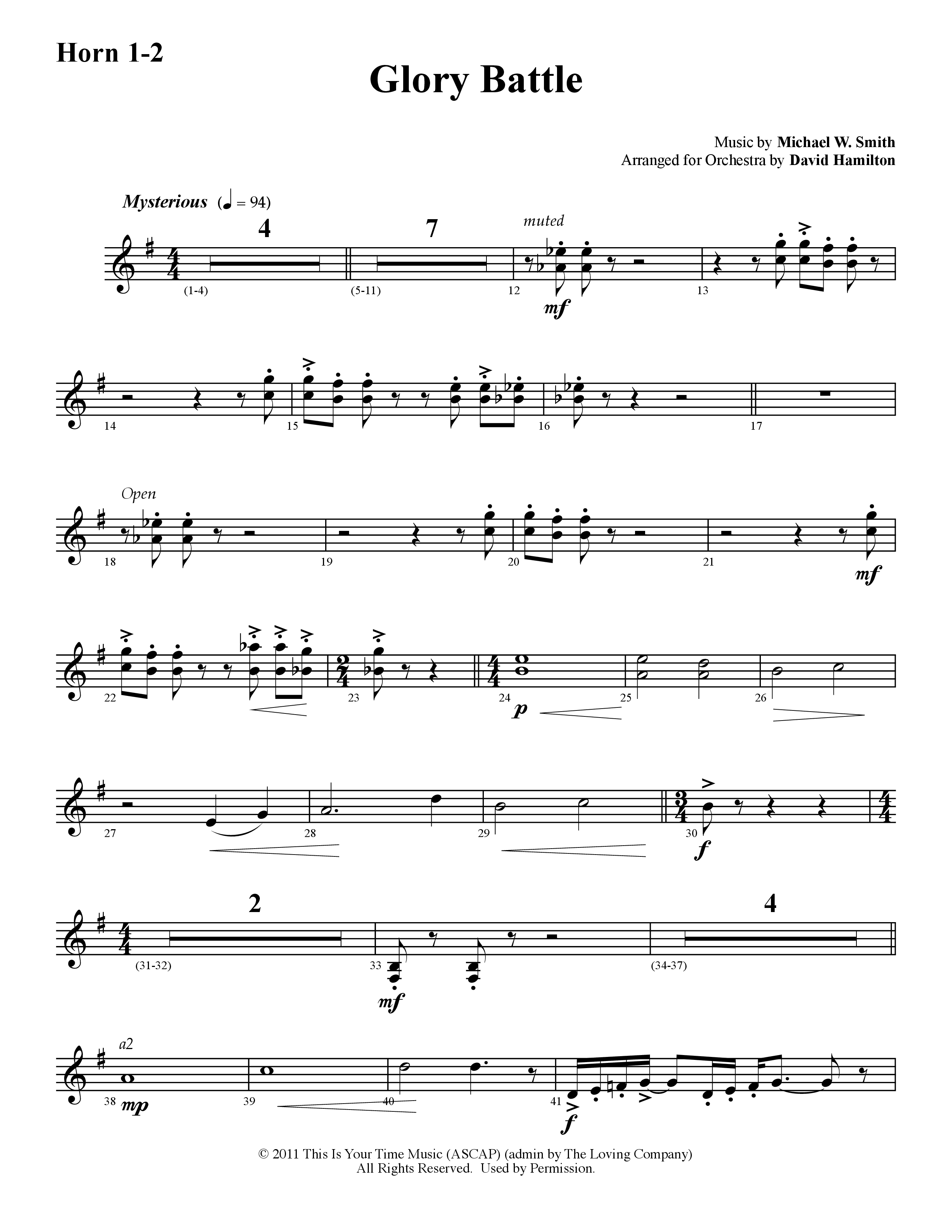 Glory Battle (Instrumental) French Horn 1/2 (Word Music / Arr. David Hamilton)
