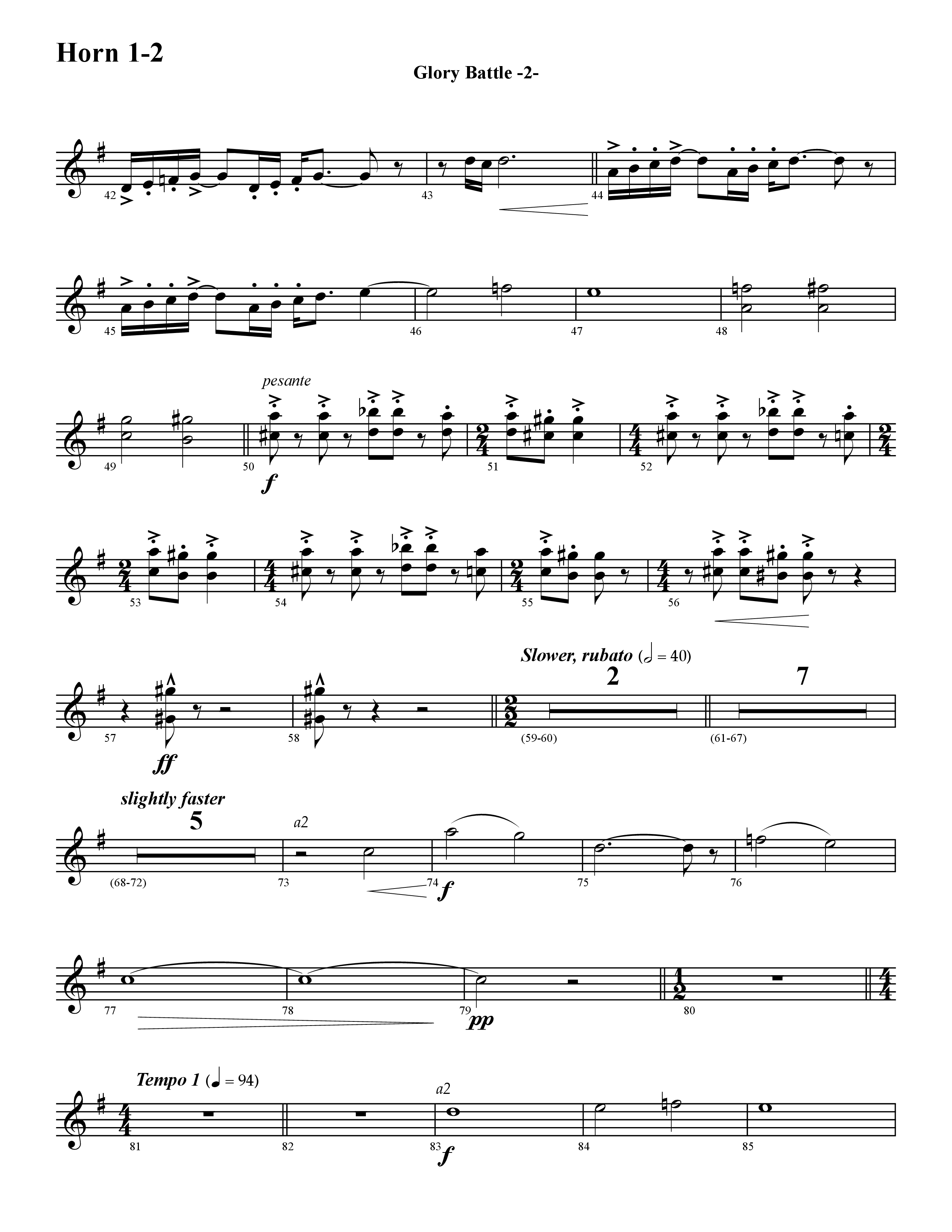 Glory Battle (Instrumental) French Horn 1/2 (Word Music / Arr. David Hamilton)