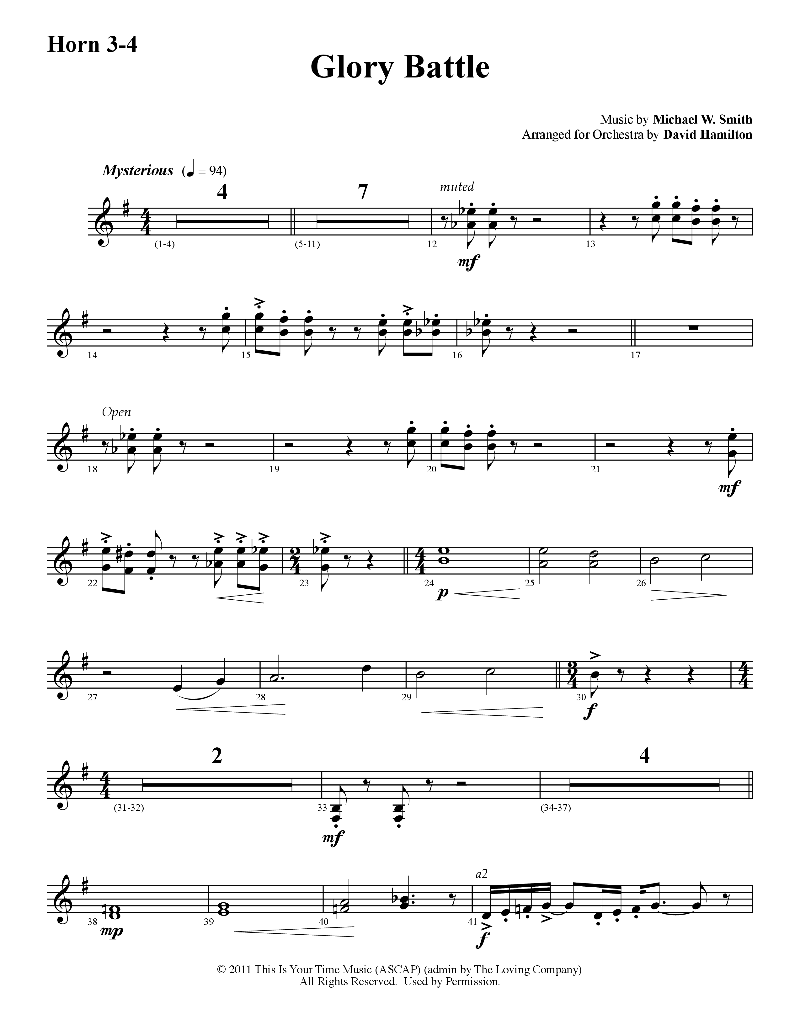 Glory Battle (Instrumental) French Horn 3 (Word Music / Arr. David Hamilton)