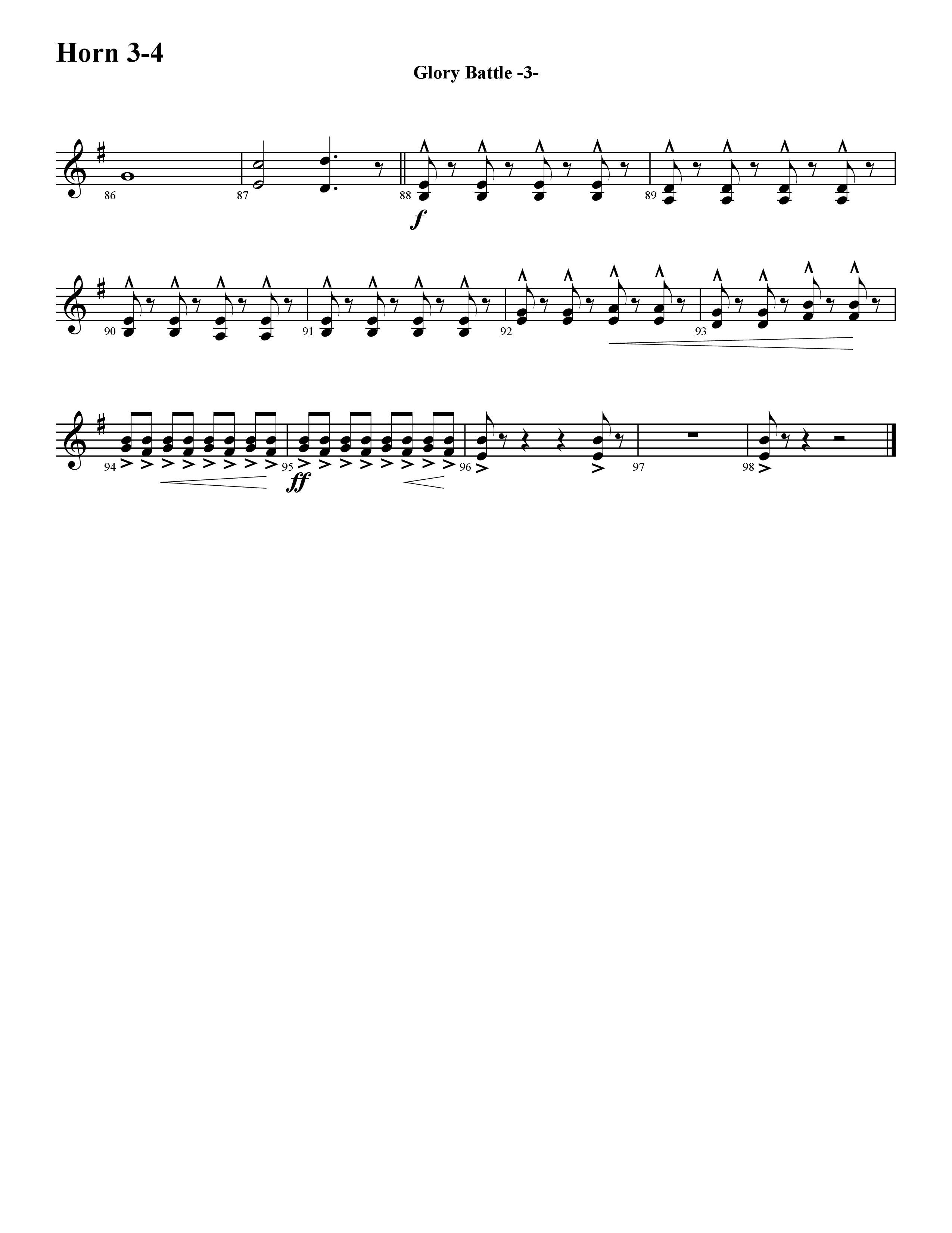Glory Battle (Instrumental) French Horn 3 (Word Music / Arr. David Hamilton)