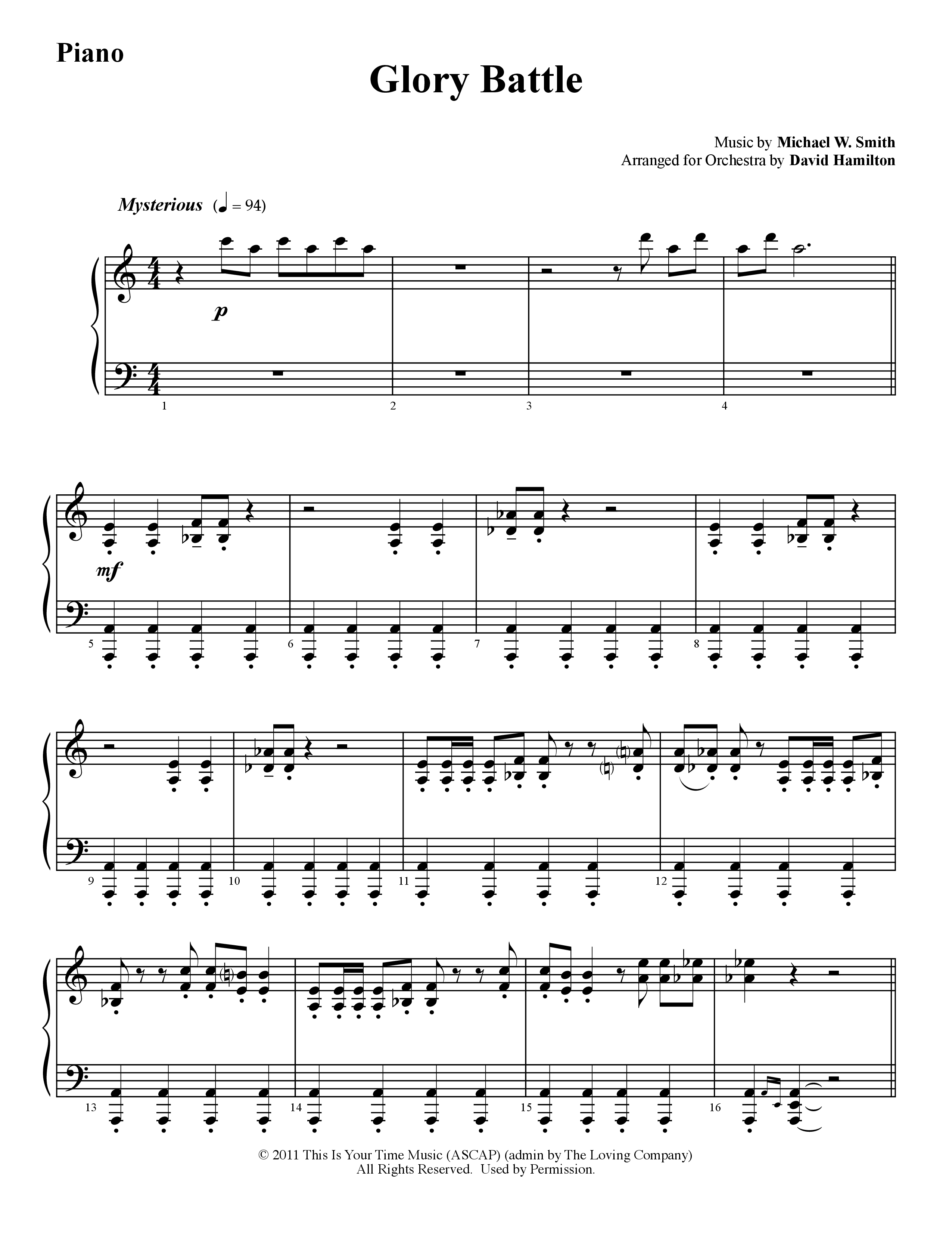 Glory Battle (Instrumental) Piano Sheet (Word Music / Arr. David Hamilton)