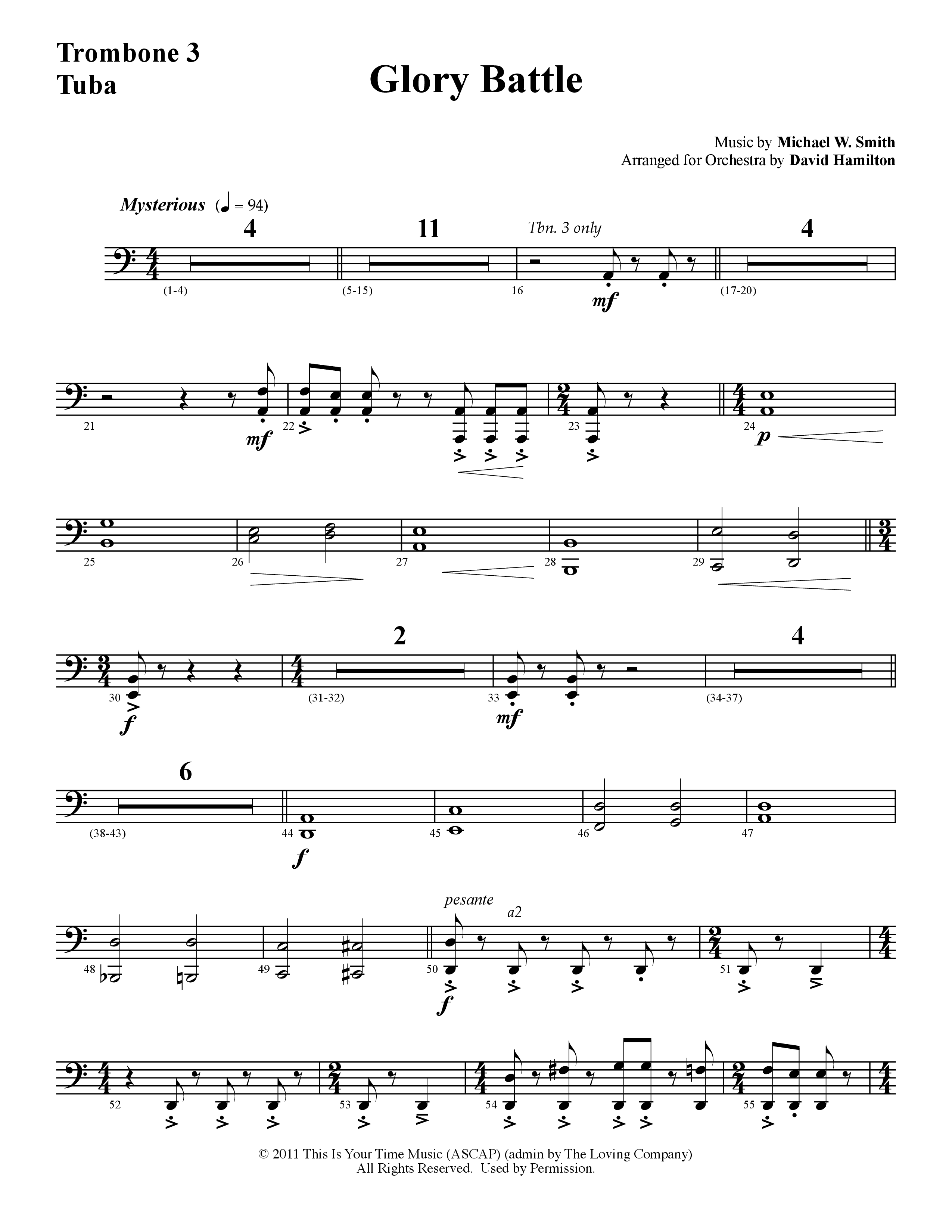 Glory Battle (Instrumental) Trombone 3/Tuba (Word Music / Arr. David Hamilton)