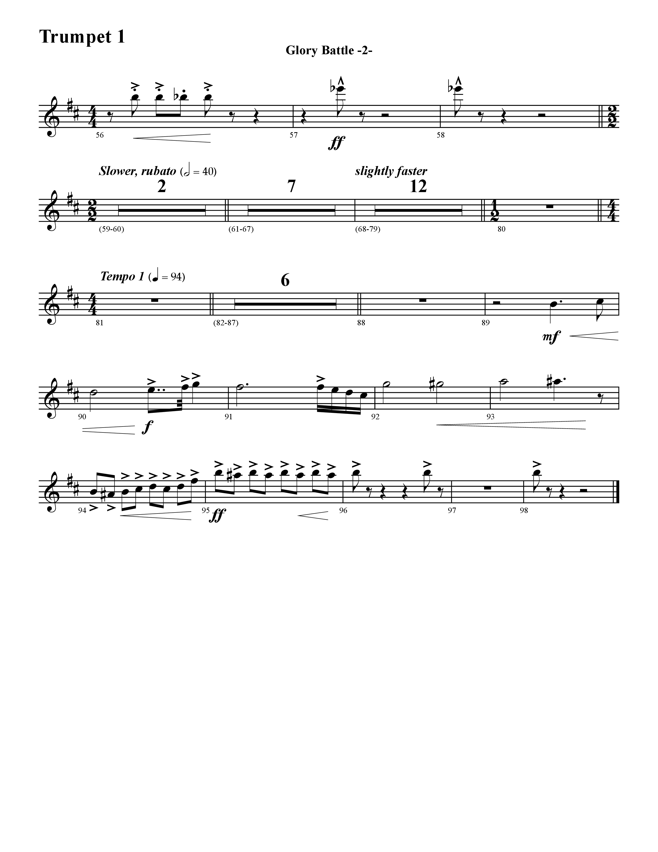 Glory Battle (Instrumental) Trumpet 1 (Word Music / Arr. David Hamilton)