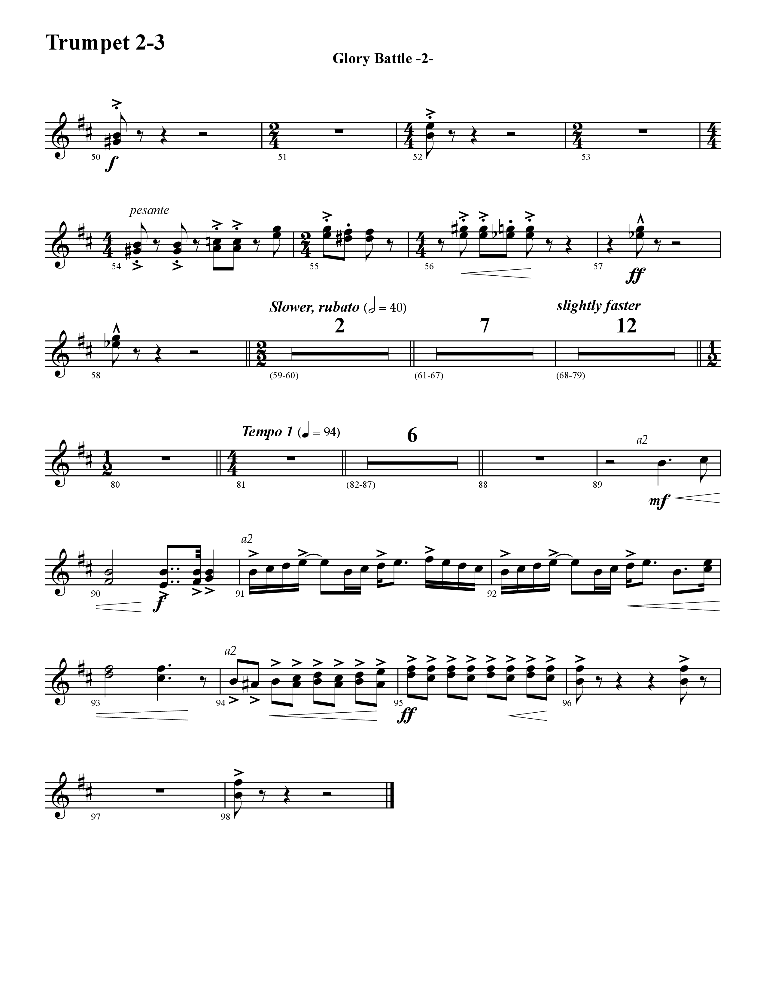 Glory Battle (Instrumental) Trumpet 2/3 (Word Music / Arr. David Hamilton)