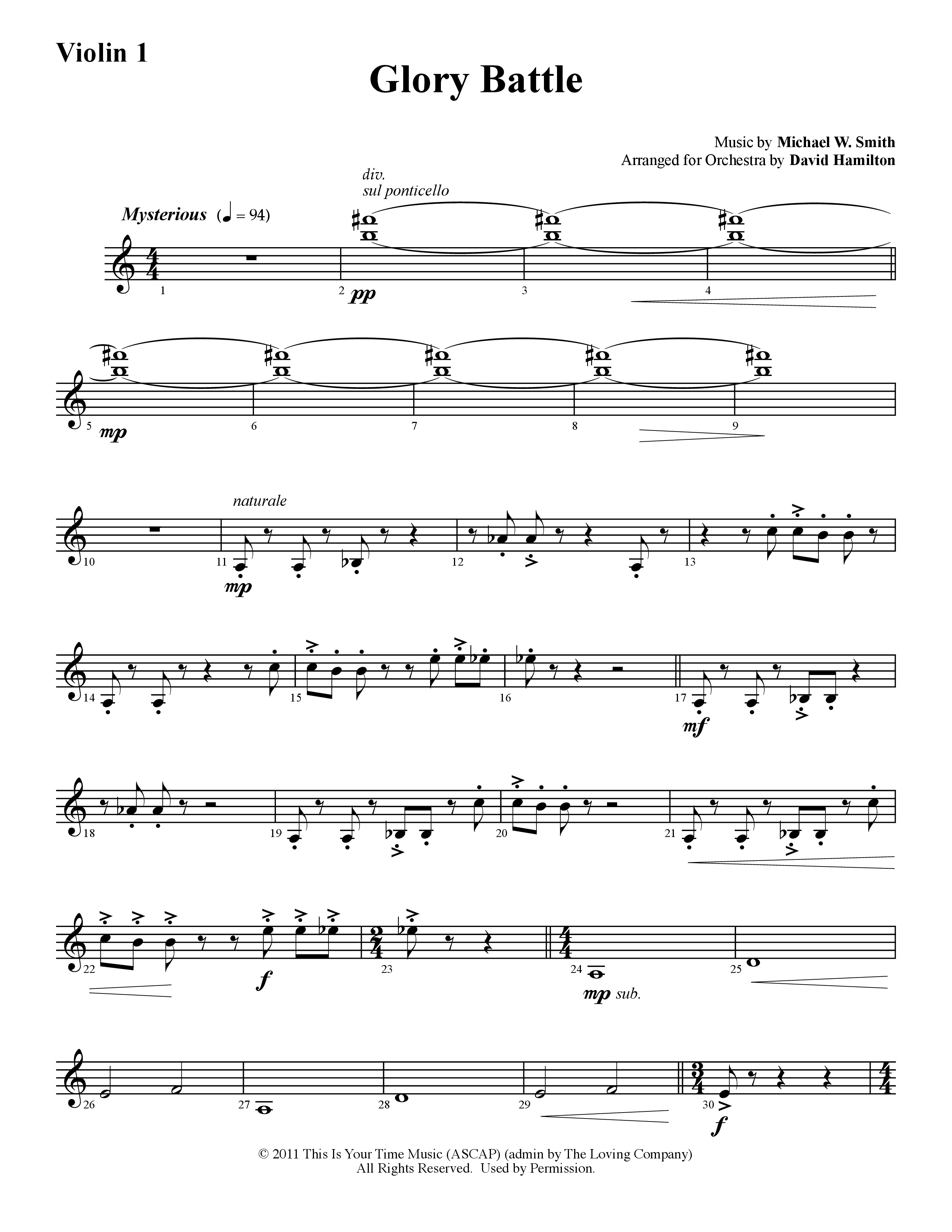 Glory Battle (Instrumental) Violin 1 (Word Music / Arr. David Hamilton)