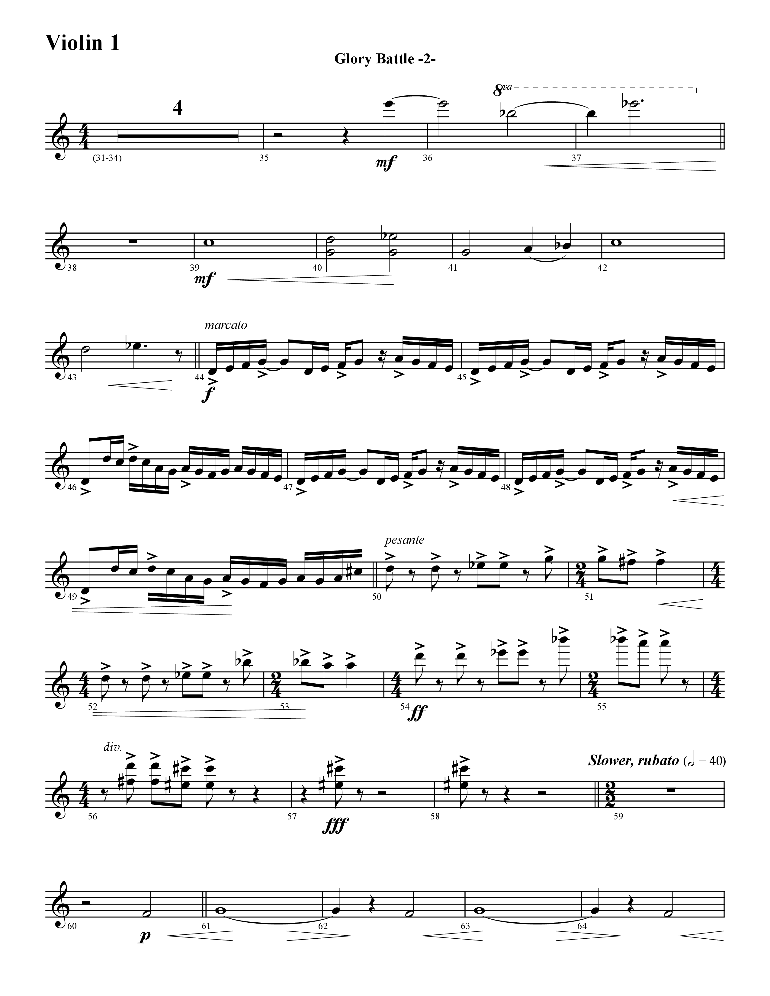 Glory Battle (Instrumental) Violin 1 (Word Music / Arr. David Hamilton)