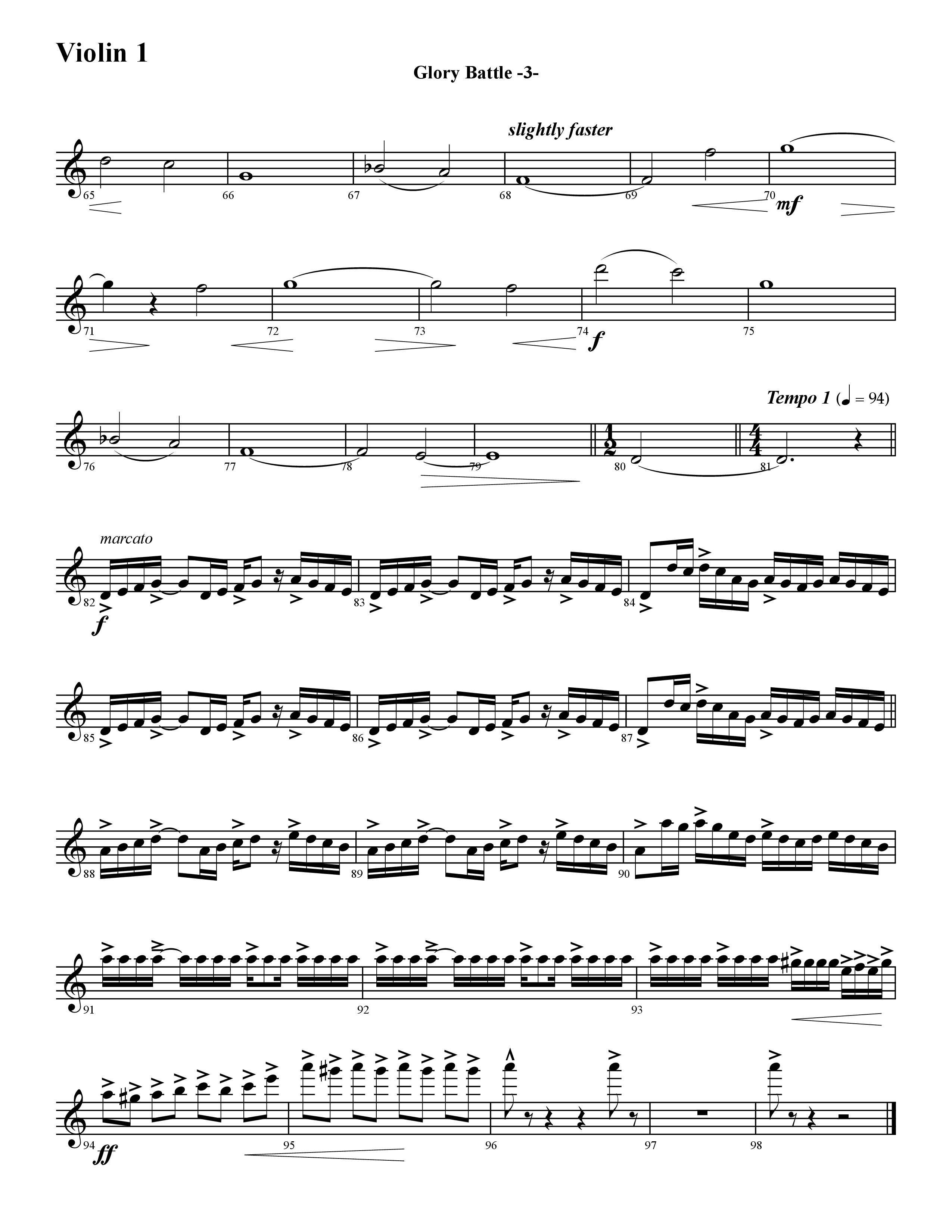 Glory Battle (Instrumental) Violin 1 (Word Music / Arr. David Hamilton)