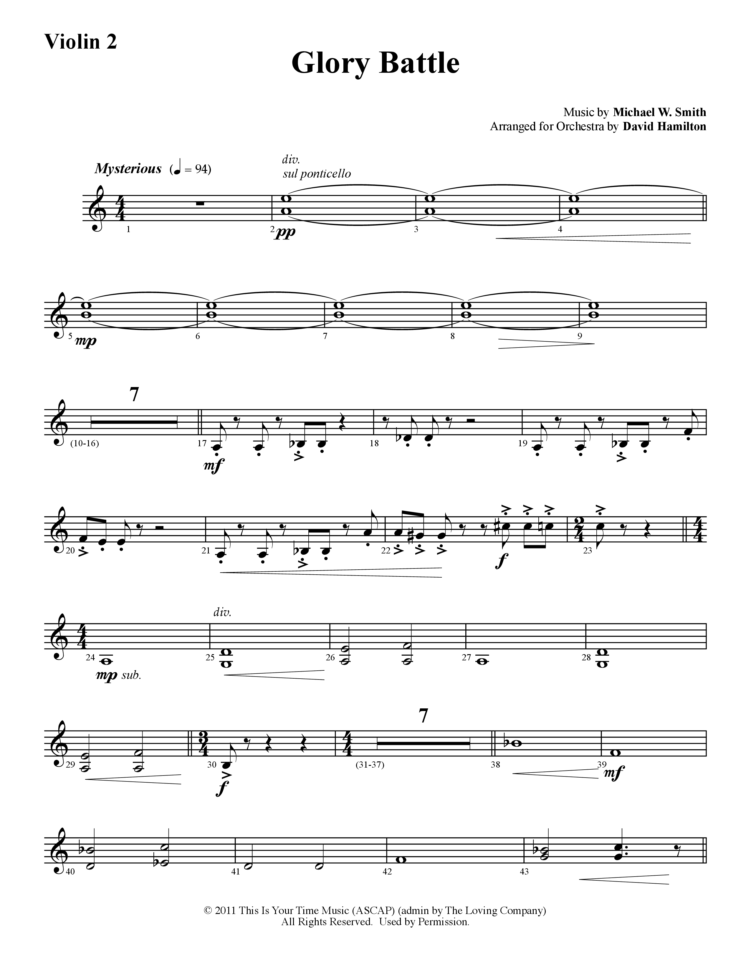 Glory Battle (Instrumental) Violin 2 (Word Music / Arr. David Hamilton)
