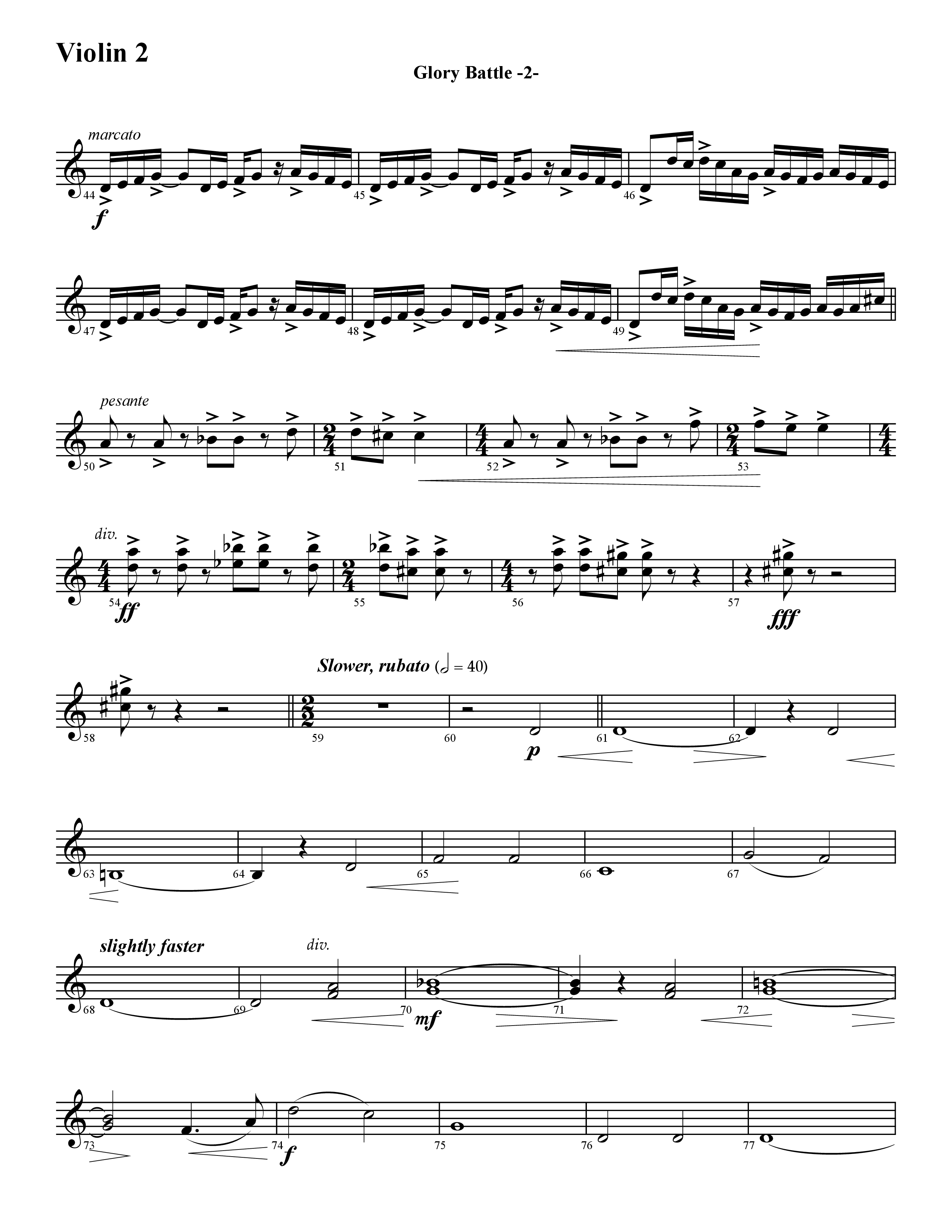 Glory Battle (Instrumental) Violin 2 (Word Music / Arr. David Hamilton)