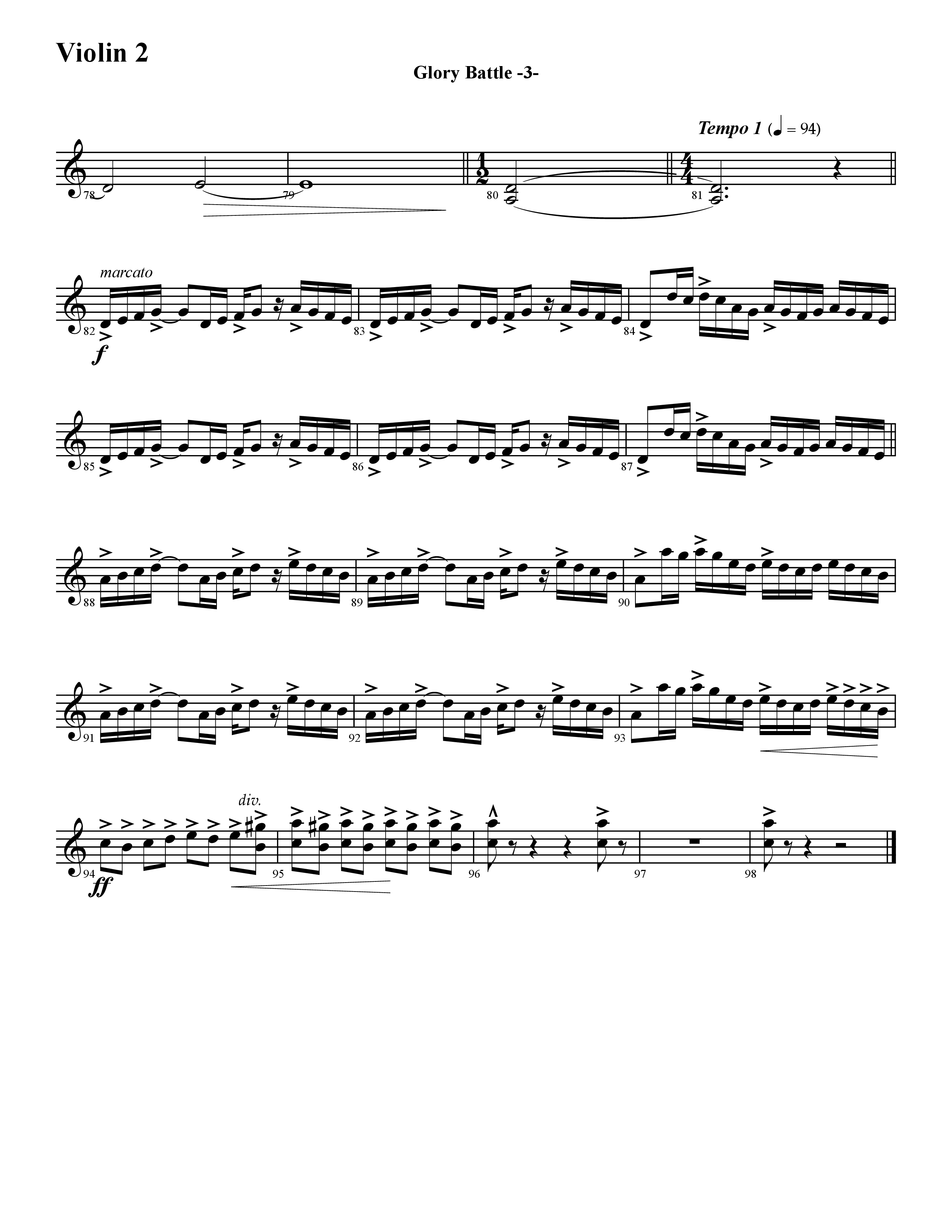 Glory Battle (Instrumental) Violin 2 (Word Music / Arr. David Hamilton)