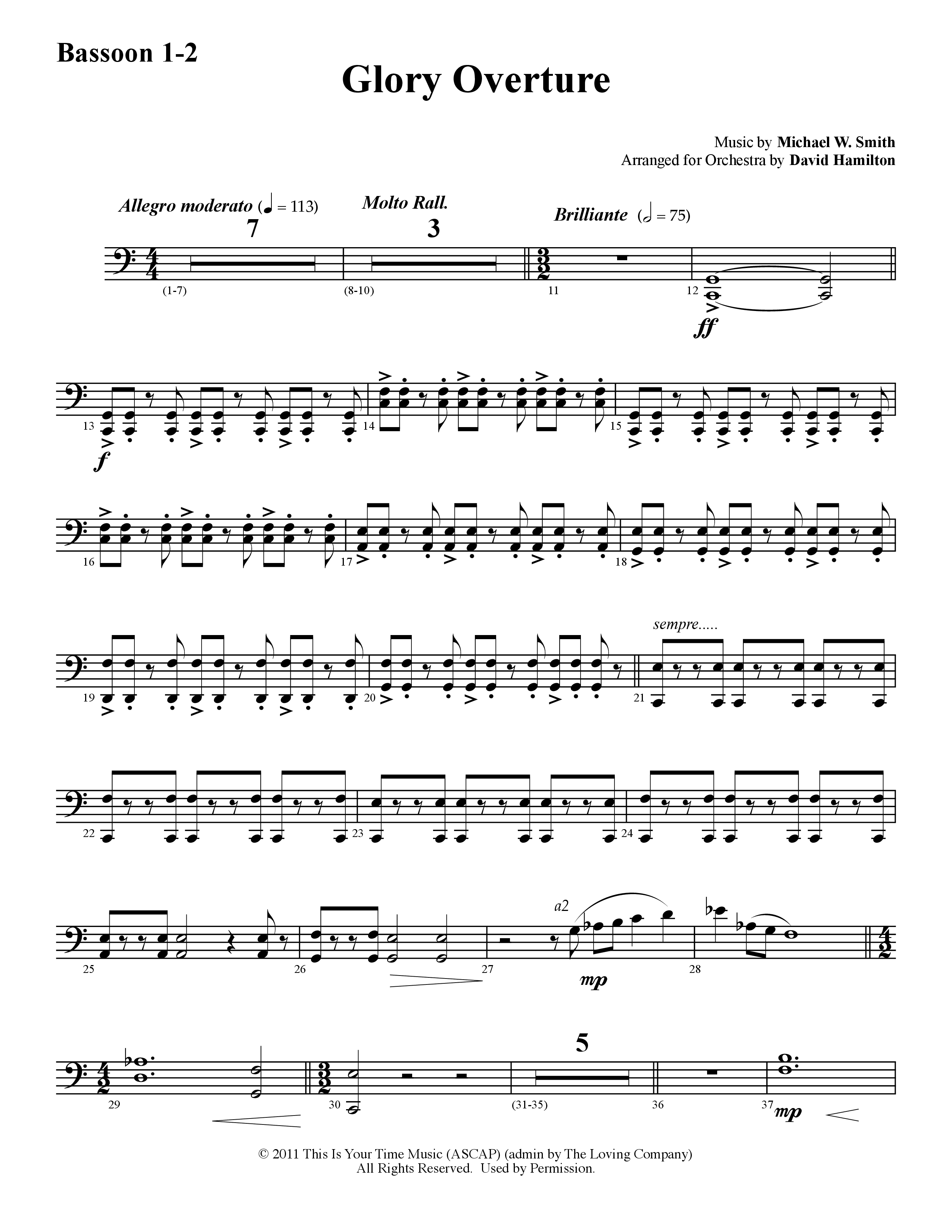 Glory Overture (Instrumental) Bassoon 1/2 (Word Music / Arr. David Hamilton)