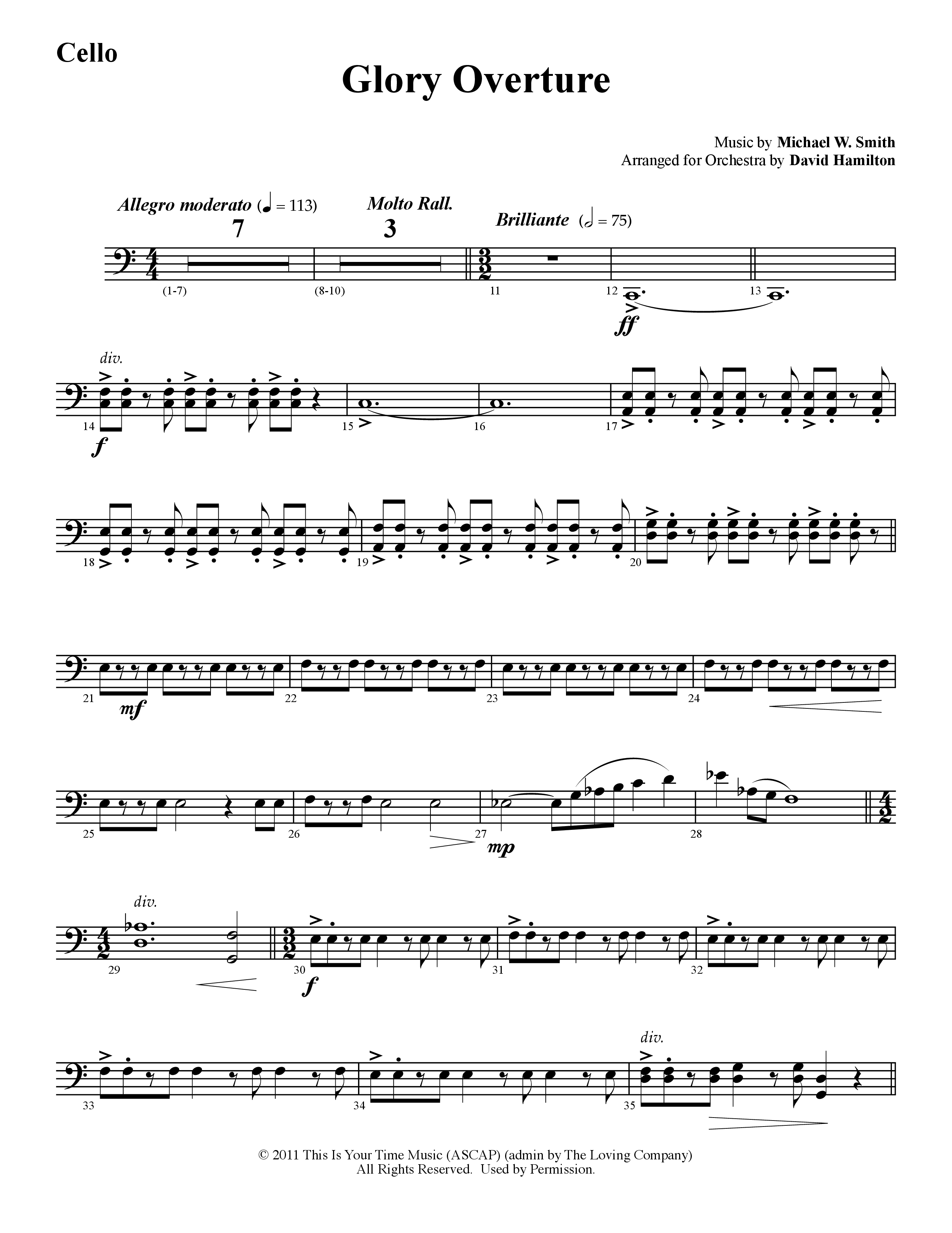 Glory Overture (Instrumental) Cello (Word Music / Arr. David Hamilton)