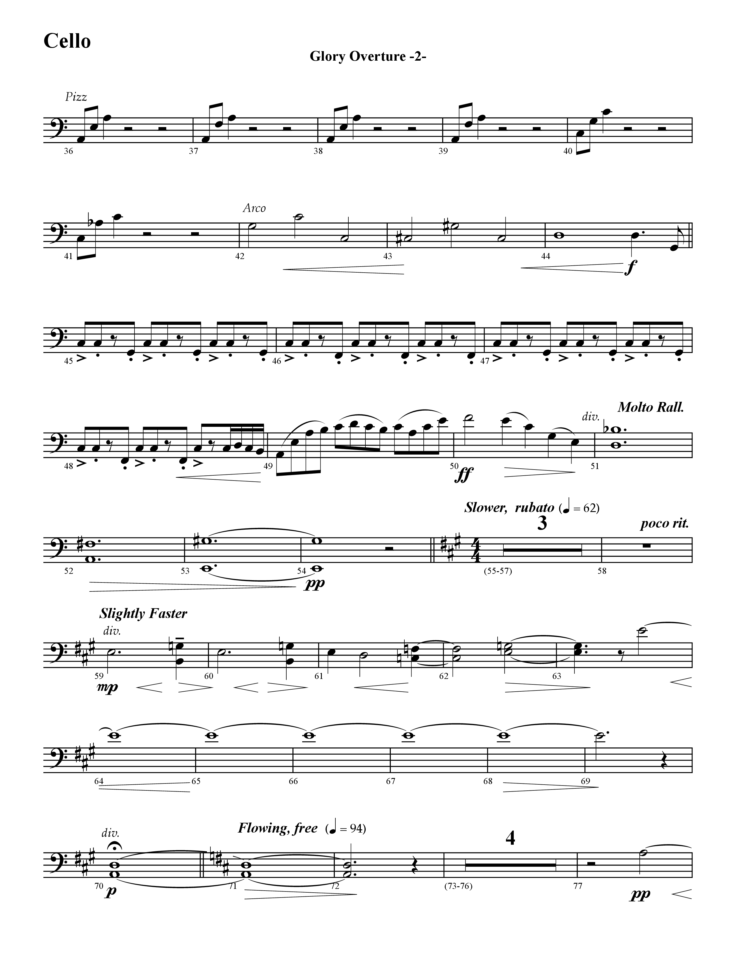 Glory Overture (Instrumental) Cello (Word Music / Arr. David Hamilton)