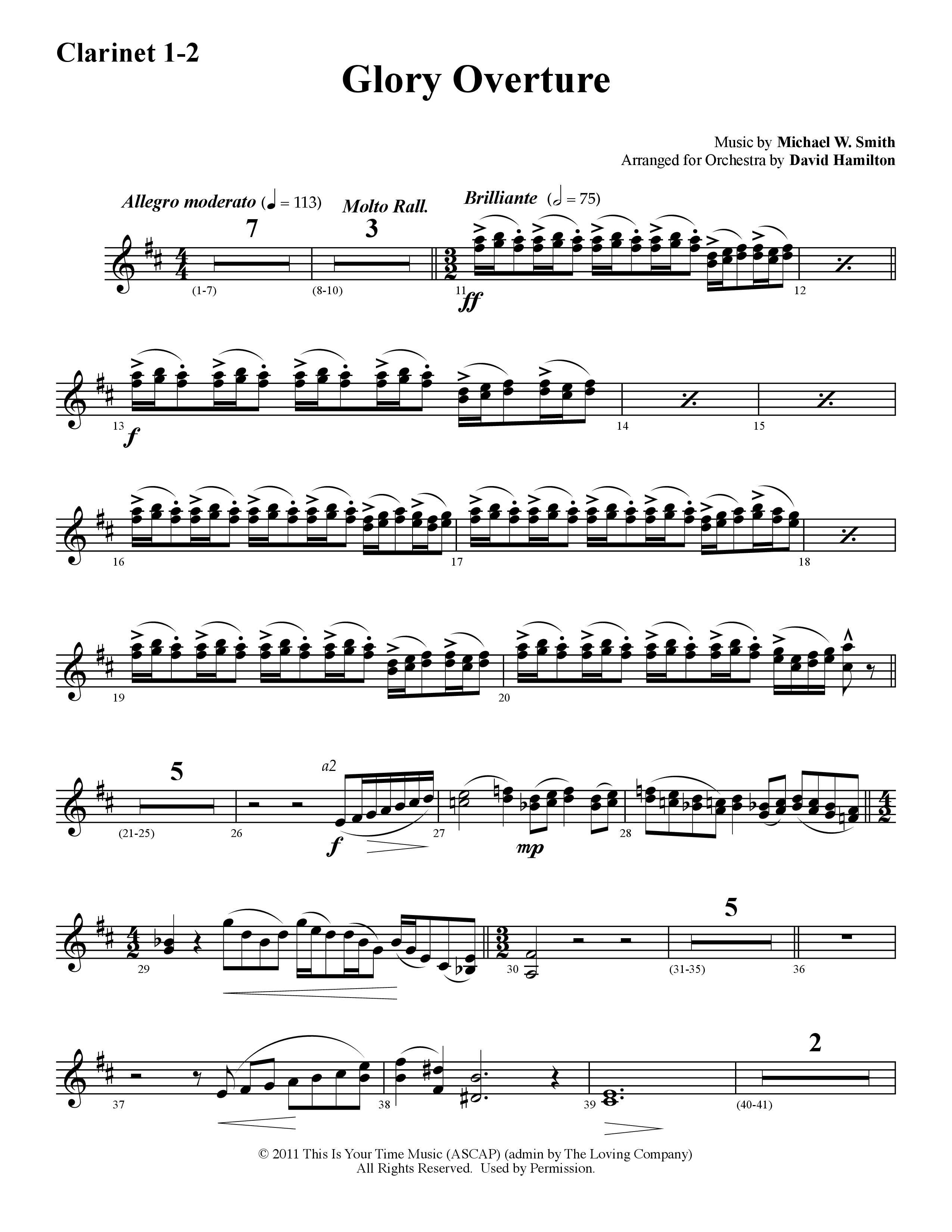 Glory Overture (Instrumental) Clarinet 1/2 (Word Music / Arr. David Hamilton)