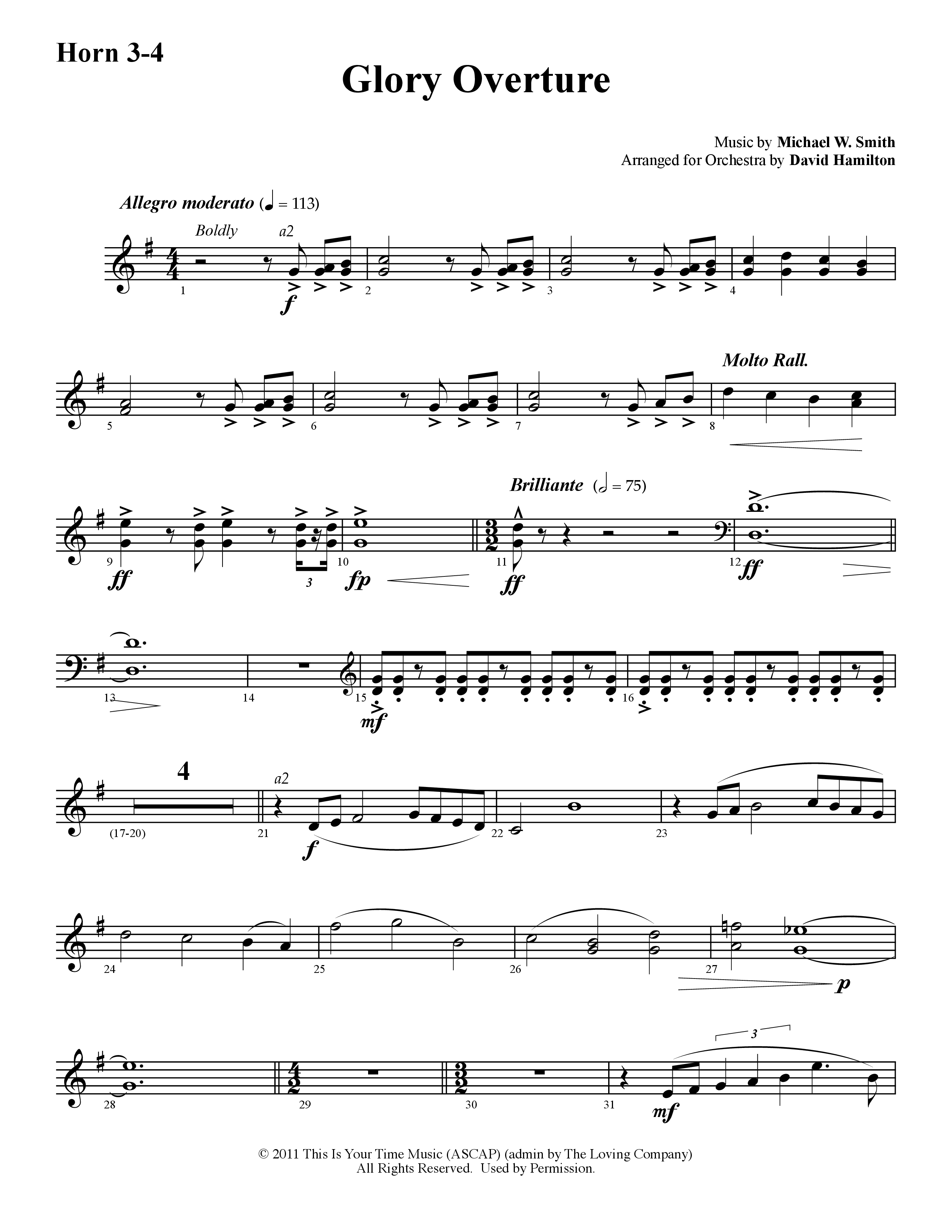 Glory Overture (Instrumental) French Horn 3 (Word Music / Arr. David Hamilton)