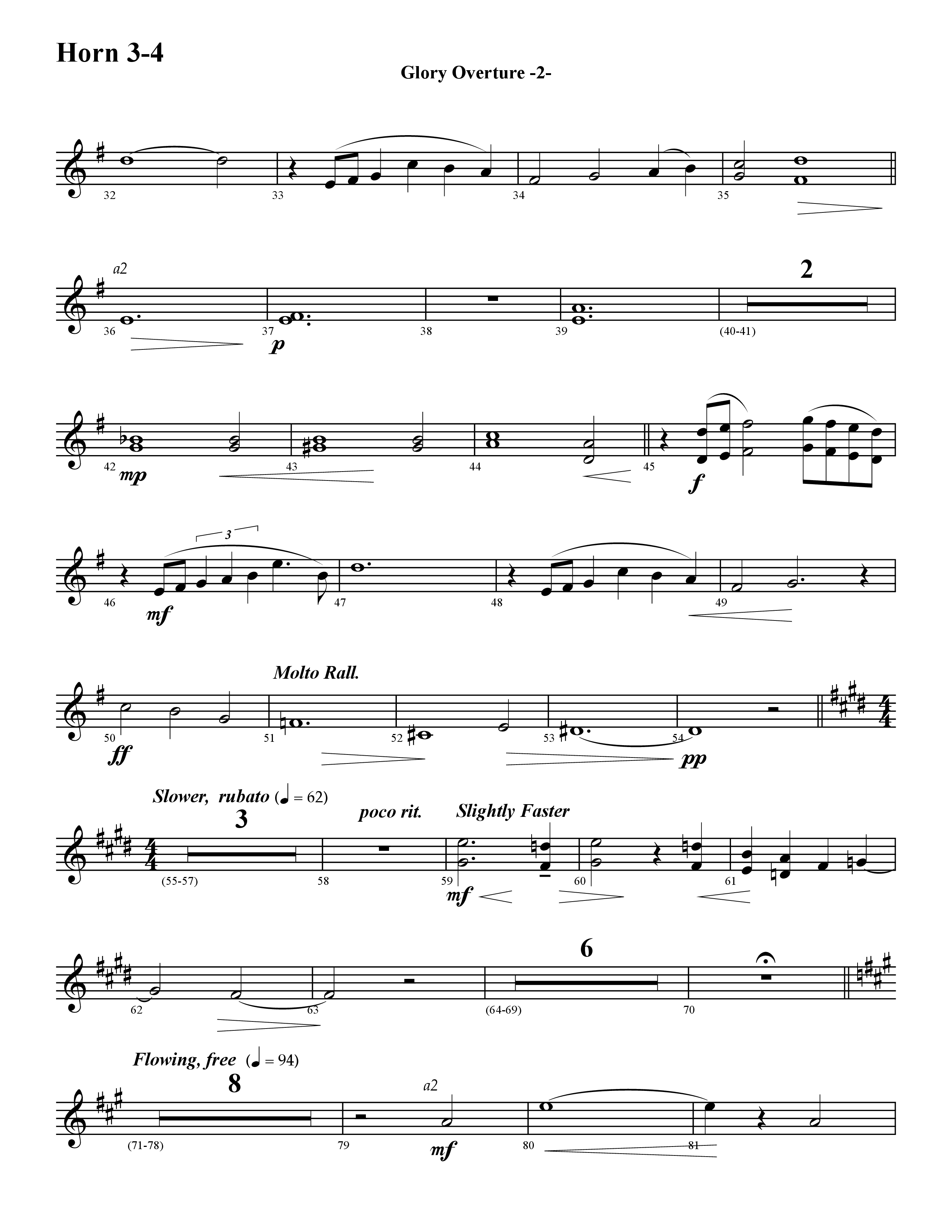 Glory Overture (Instrumental) French Horn 3 (Word Music / Arr. David Hamilton)