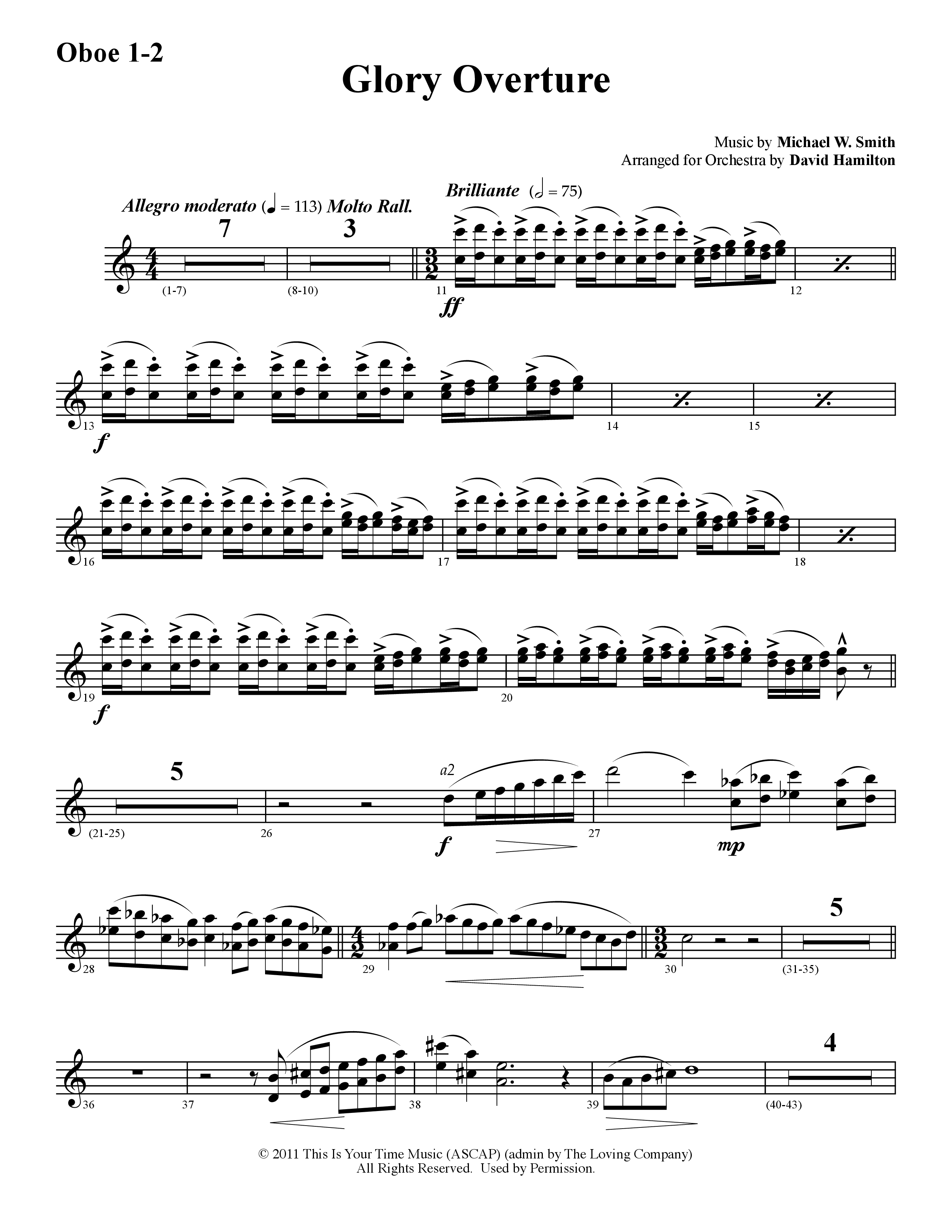 Glory Overture (Instrumental) Oboe 1/2 (Word Music / Arr. David Hamilton)