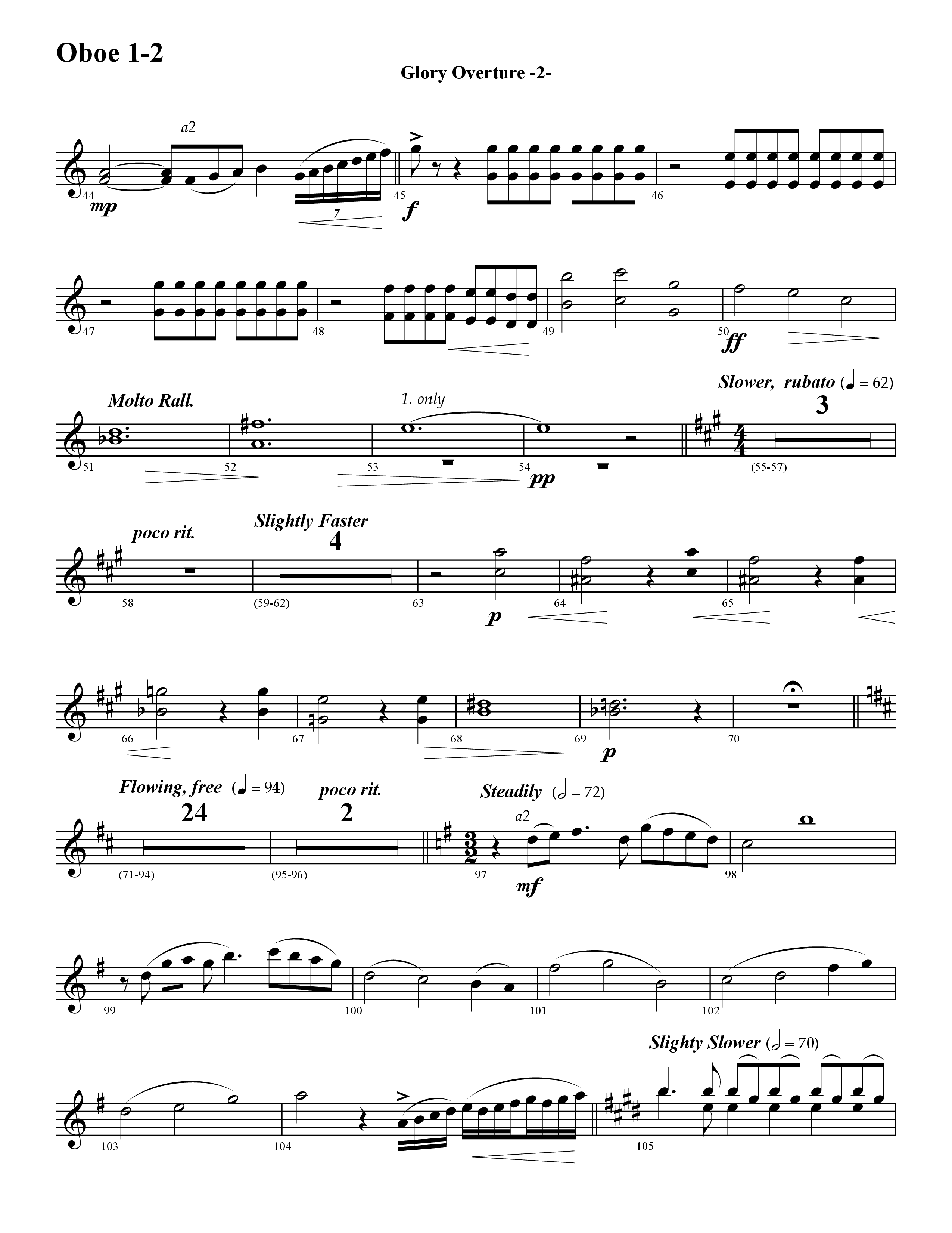 Glory Overture (Instrumental) Oboe 1/2 (Word Music / Arr. David Hamilton)