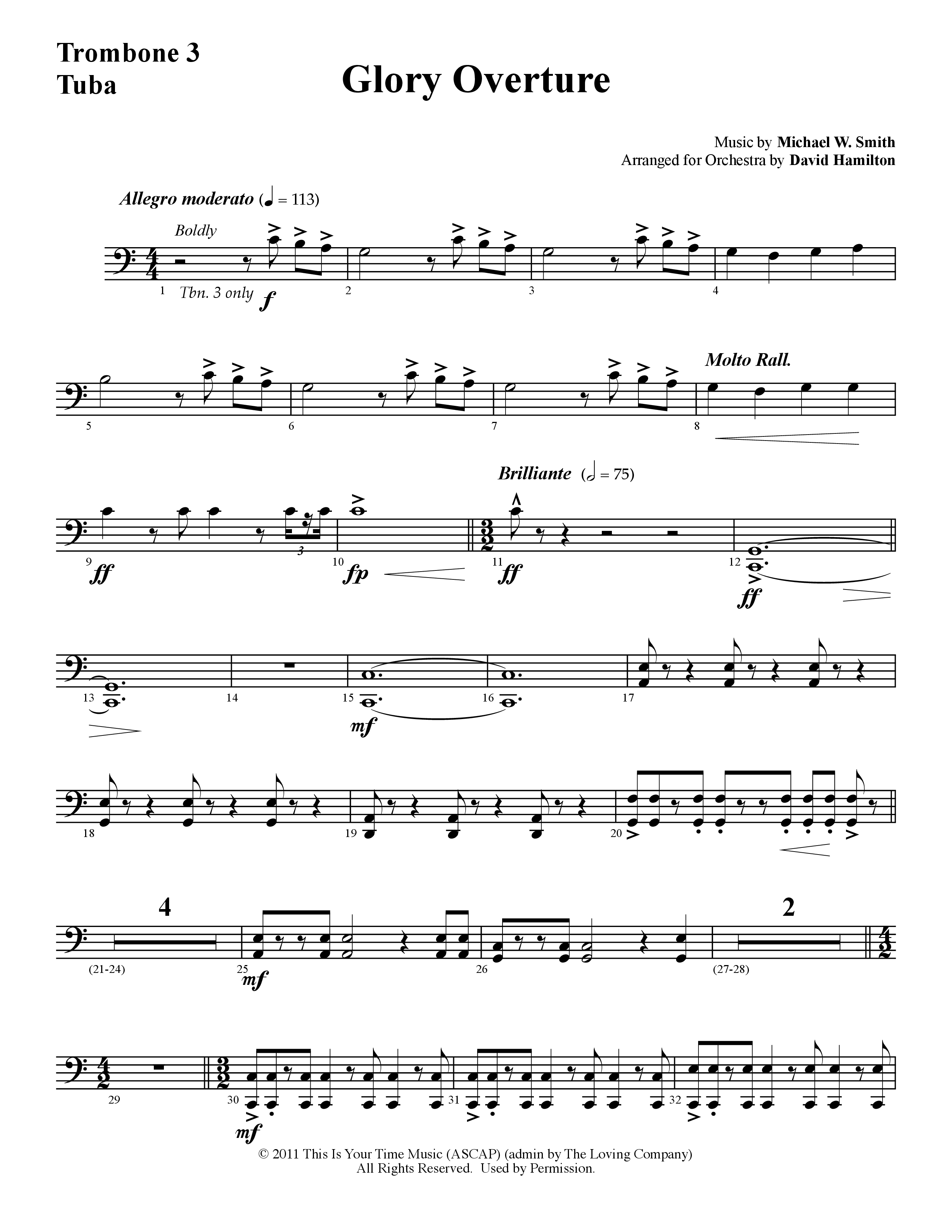 Glory Overture (Instrumental) Trombone 3/Tuba (Word Music / Arr. David Hamilton)