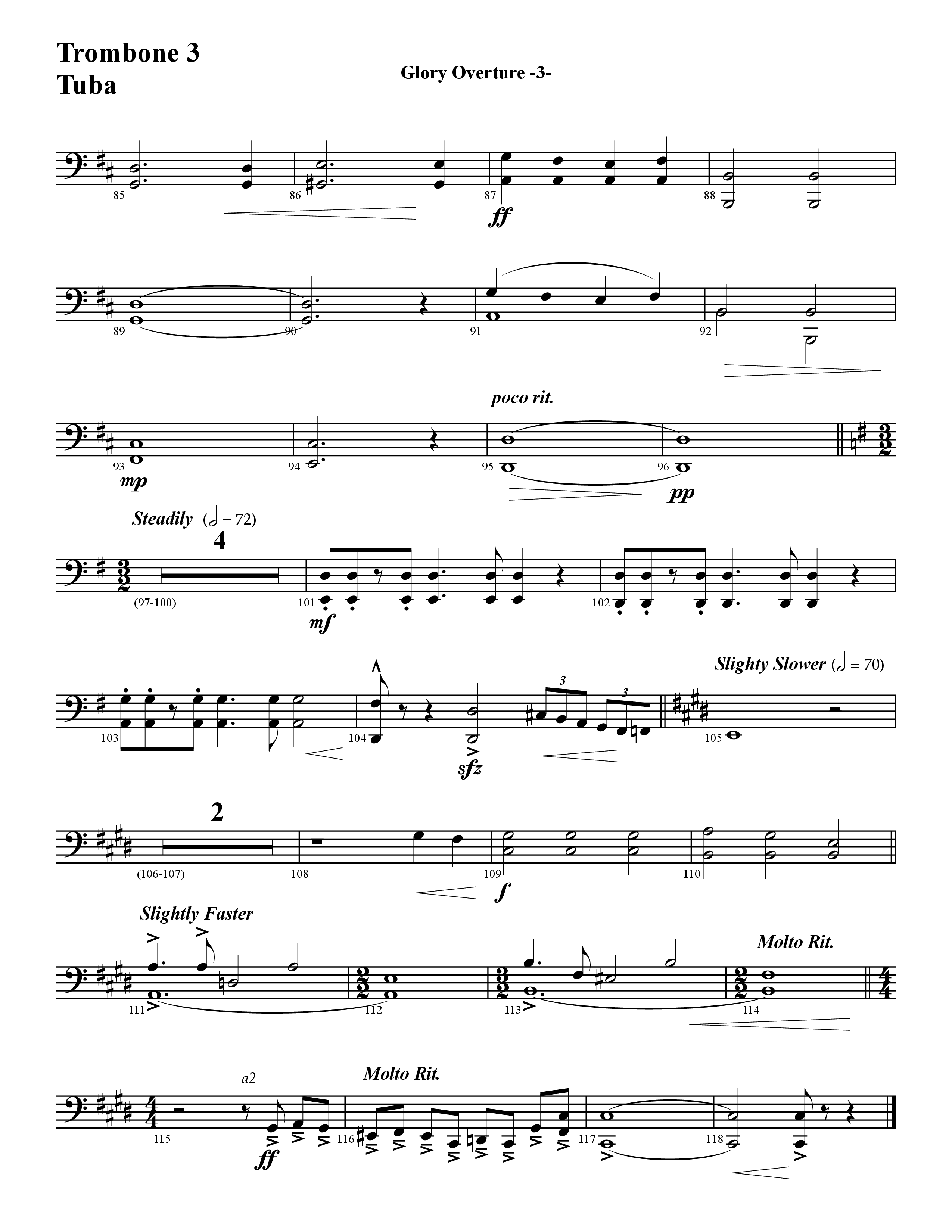 Glory Overture (Instrumental) Trombone 3/Tuba (Word Music / Arr. David Hamilton)