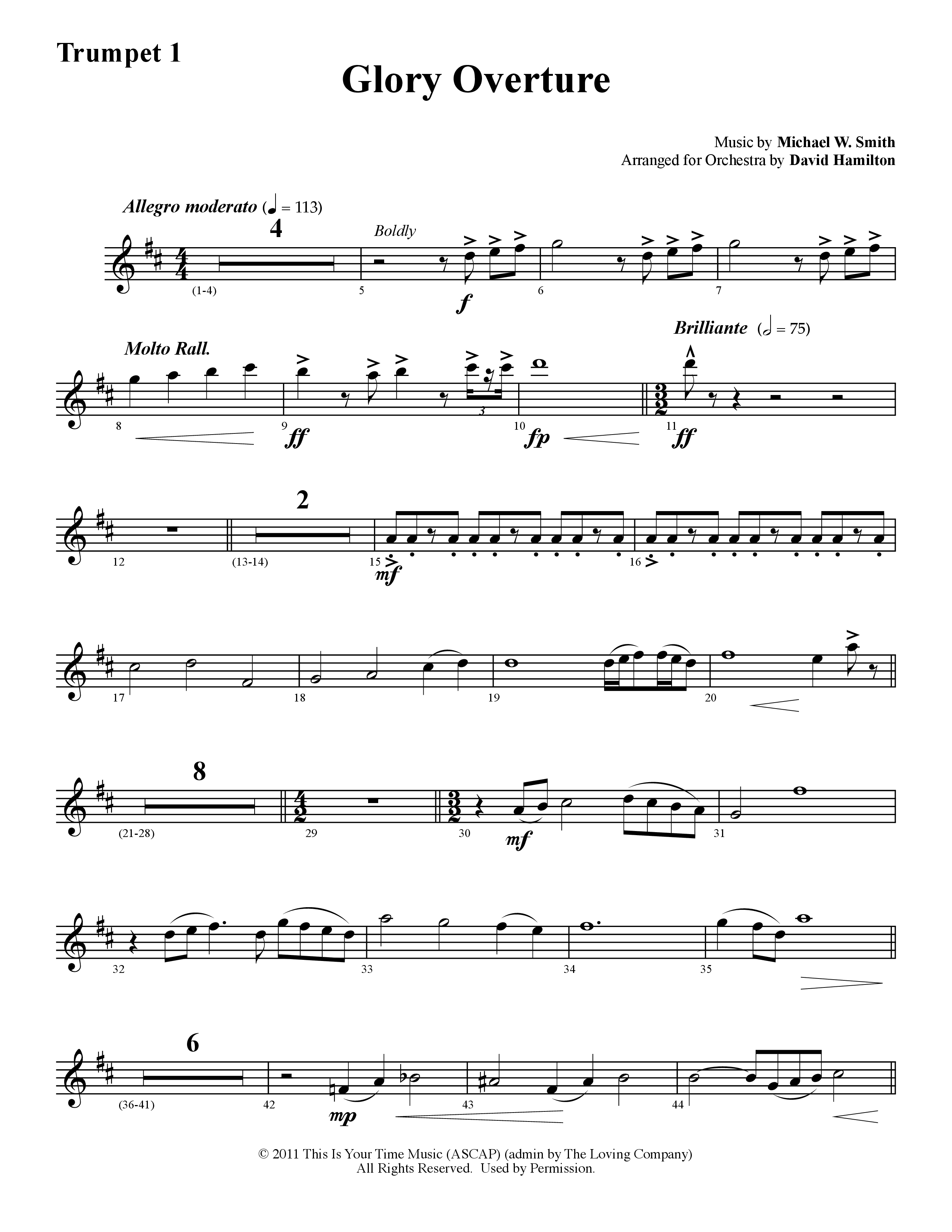 Glory Overture (Instrumental) Trumpet 1 (Word Music / Arr. David Hamilton)
