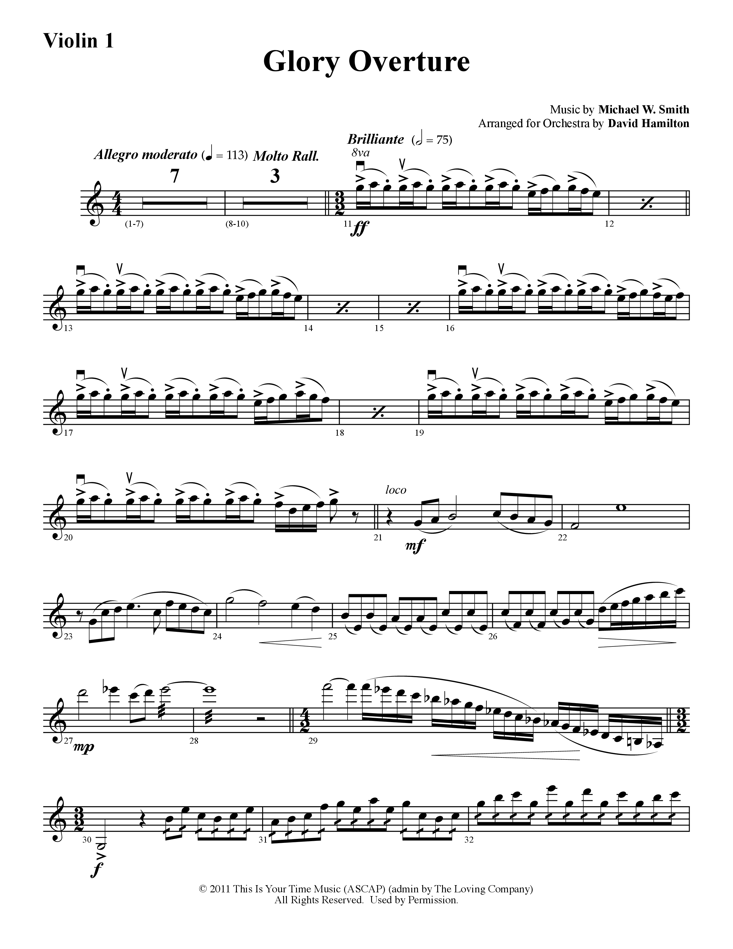 Glory Overture (Instrumental) Violin 1 (Word Music / Arr. David Hamilton)