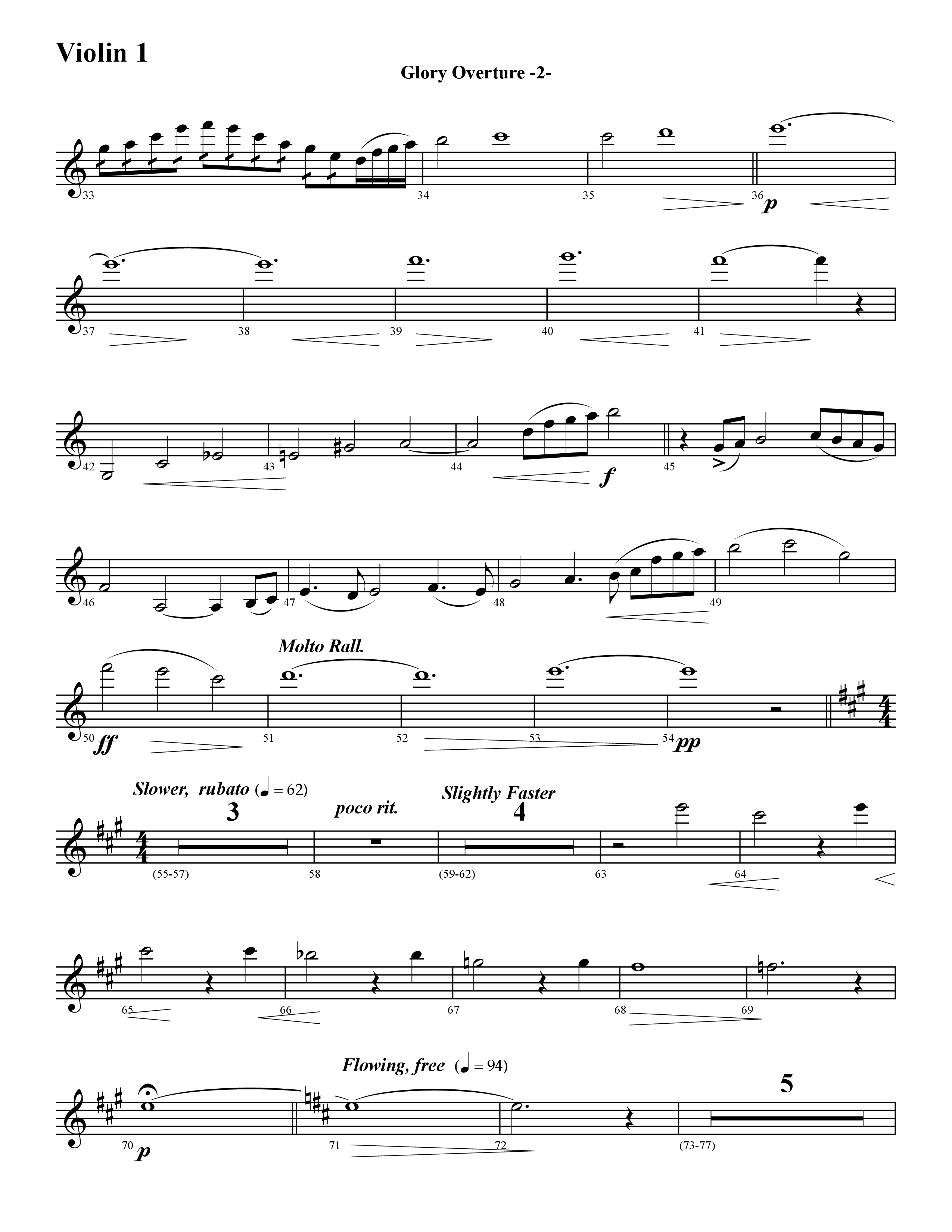 Glory Overture (Instrumental) Violin 1 (Word Music / Arr. David Hamilton)