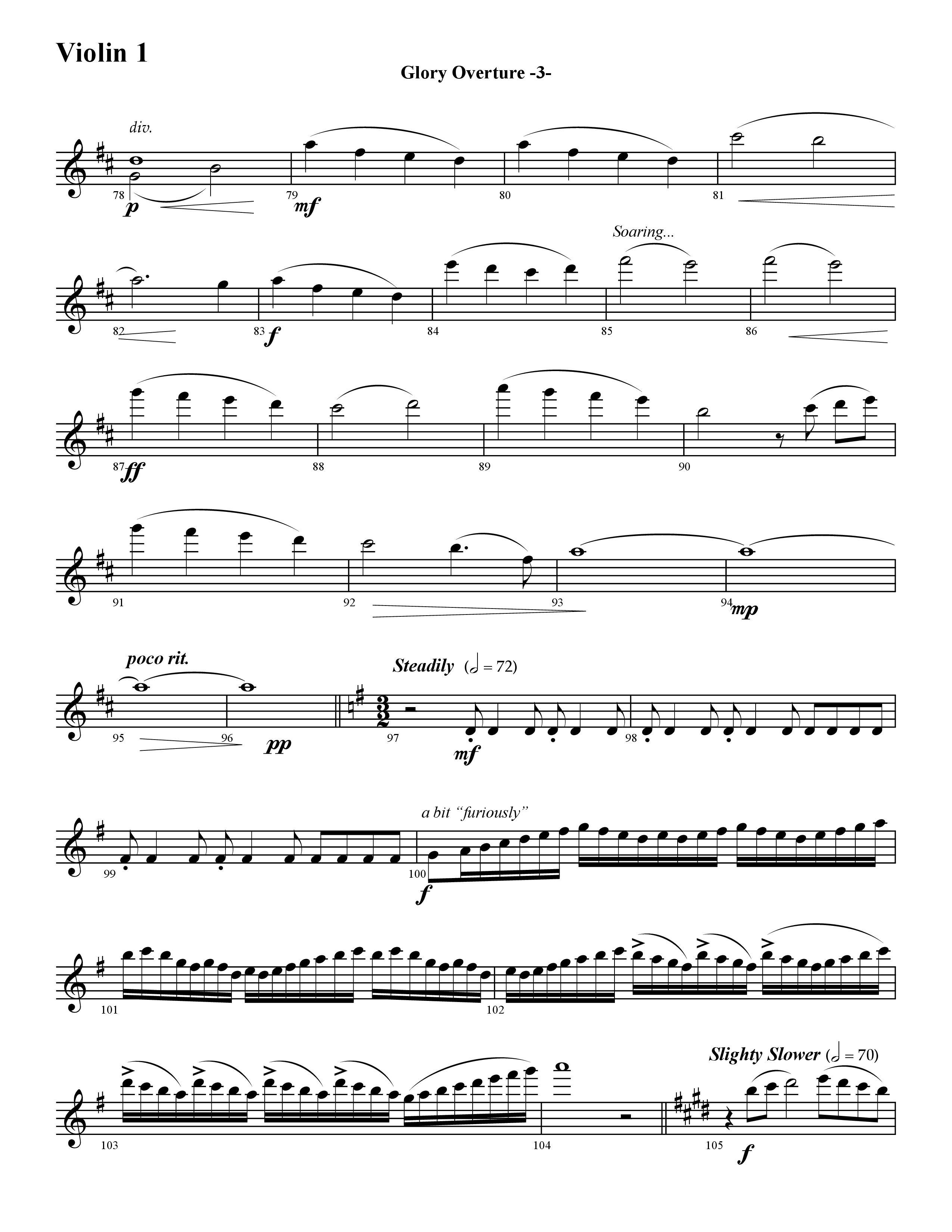 Glory Overture (Instrumental) Violin 1 (Word Music / Arr. David Hamilton)