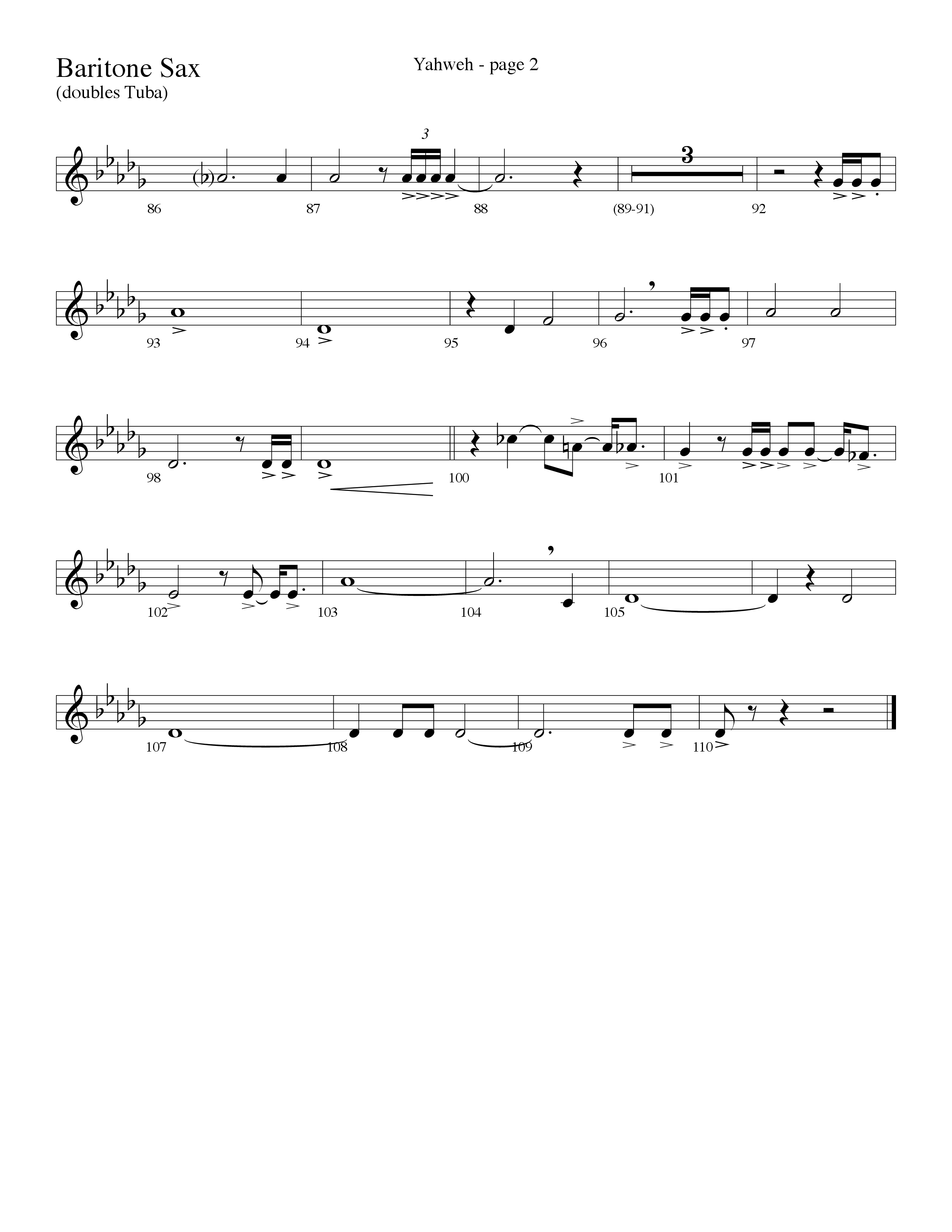 Yahweh (Choral Anthem SATB) Bari Sax (Word Music Choral / Arr. Lari Goss)
