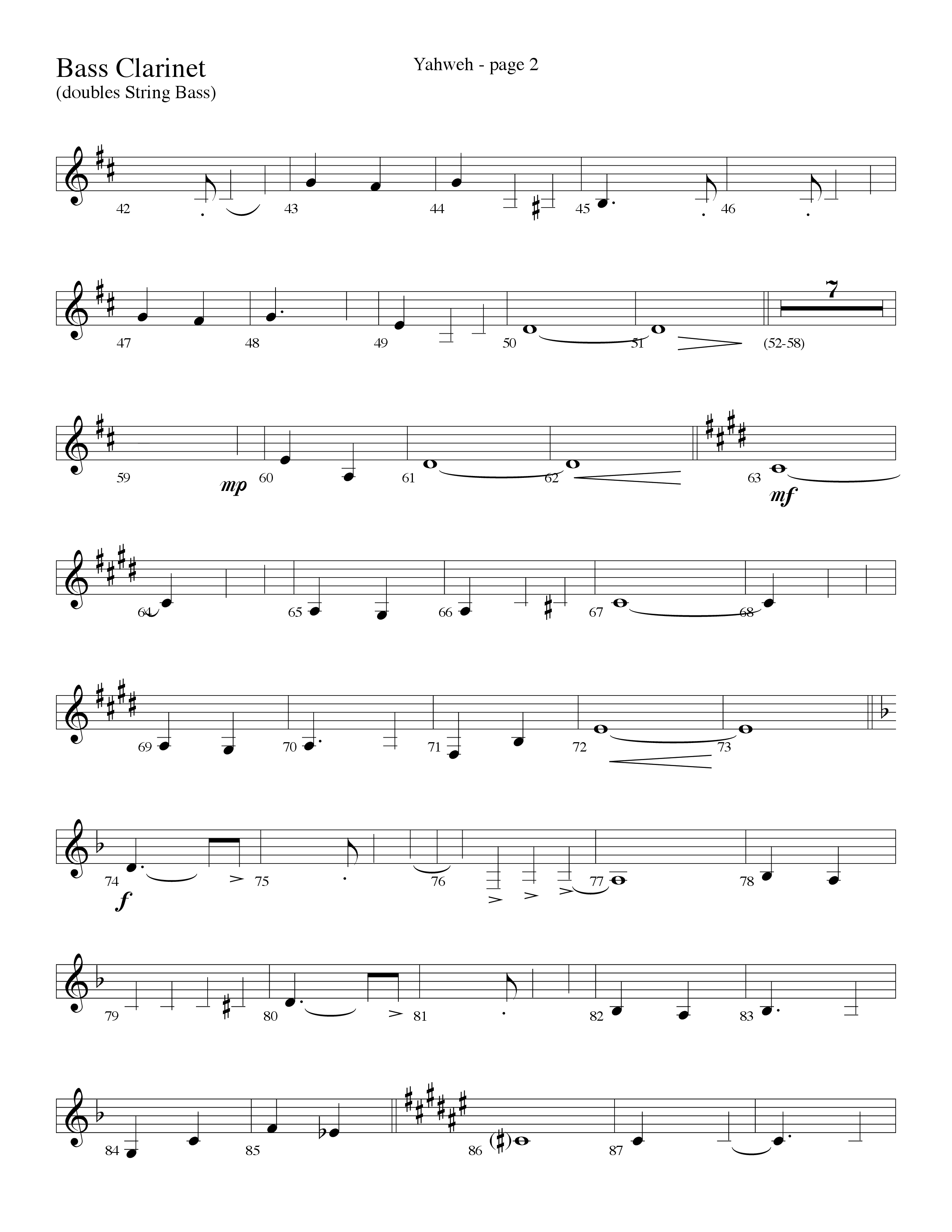 Yahweh (Choral Anthem SATB) Bass Clarinet (Word Music Choral / Arr. Lari Goss)