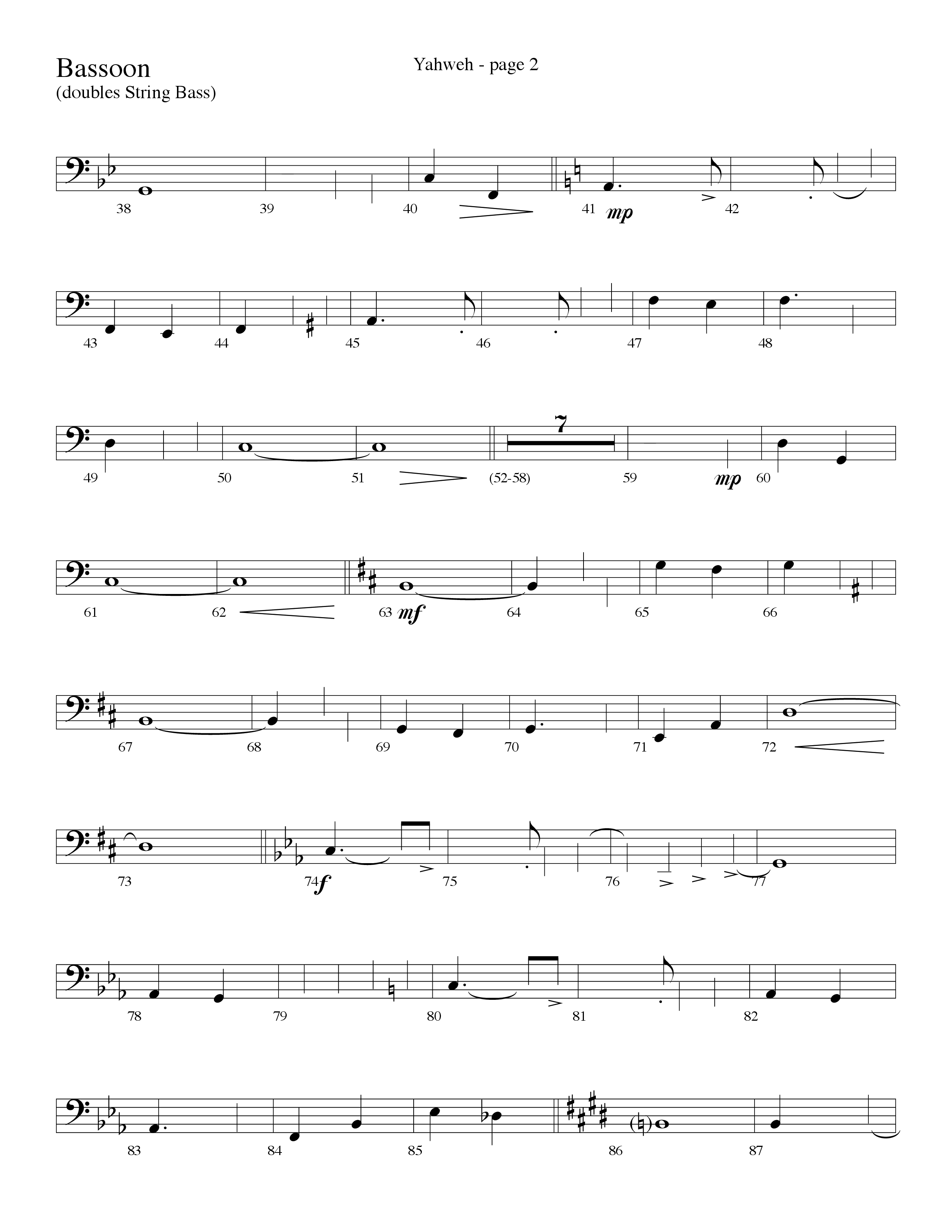 Yahweh (Choral Anthem SATB) Bassoon (Word Music Choral / Arr. Lari Goss)