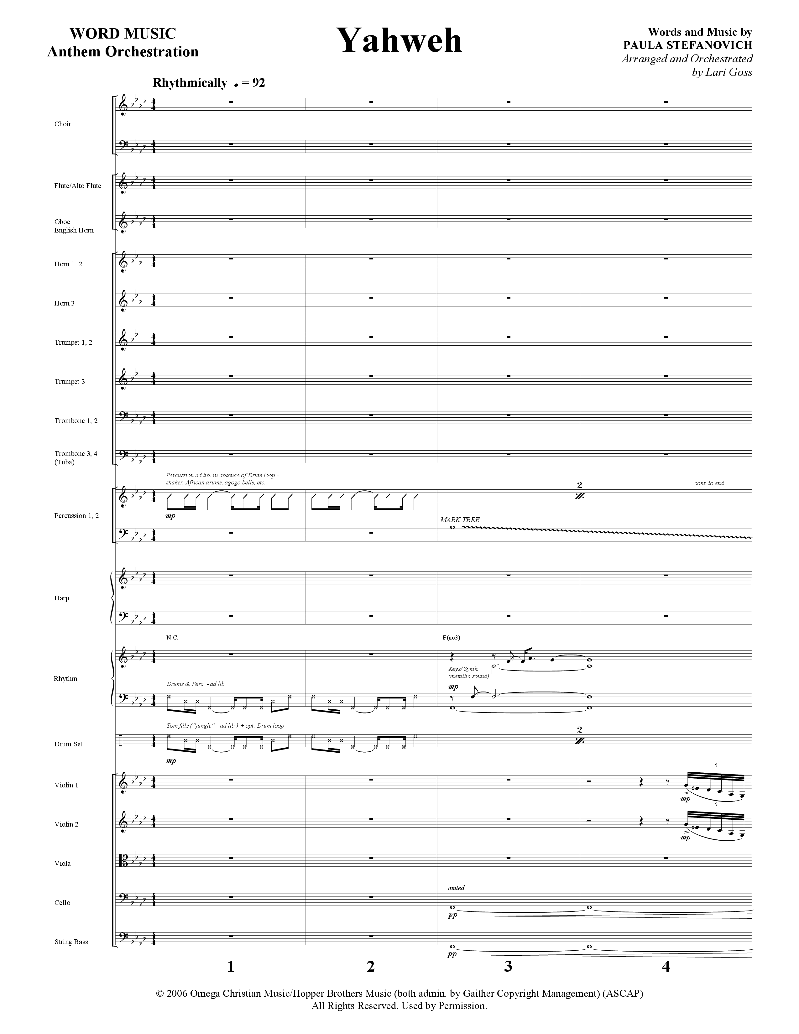 Yahweh (Choral Anthem SATB) Orchestration (Word Music Choral / Arr. Lari Goss)