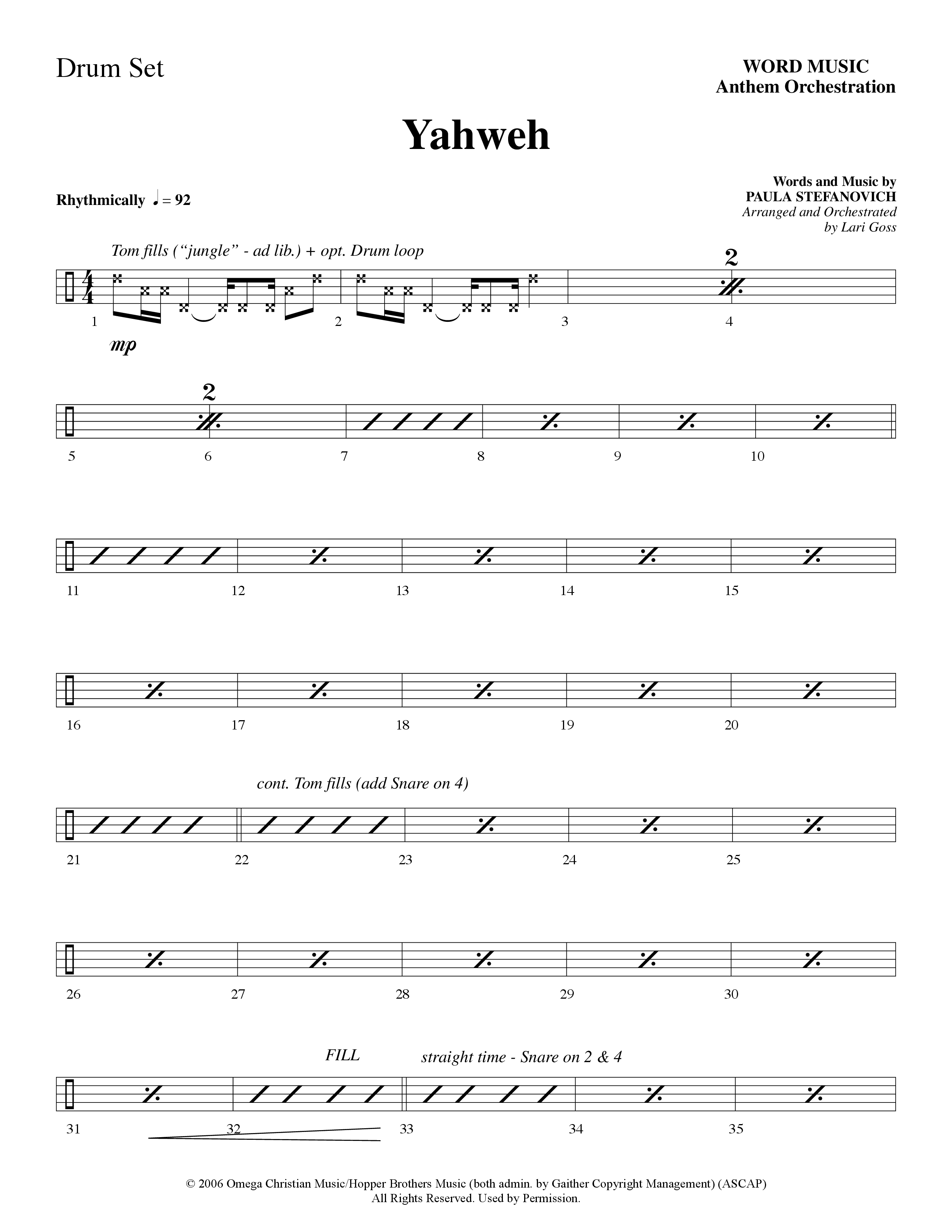 Yahweh (Choral Anthem SATB) Drum Set (Word Music Choral / Arr. Lari Goss)