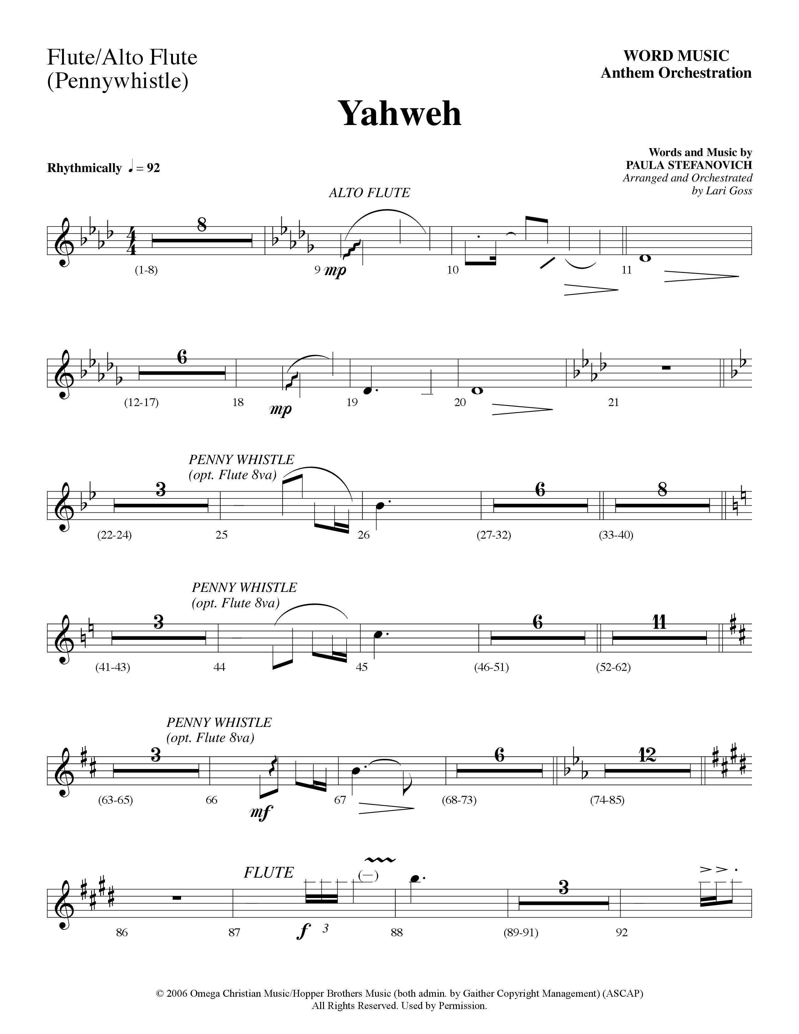 Yahweh (Choral Anthem SATB) Flute (Word Music Choral / Arr. Lari Goss)