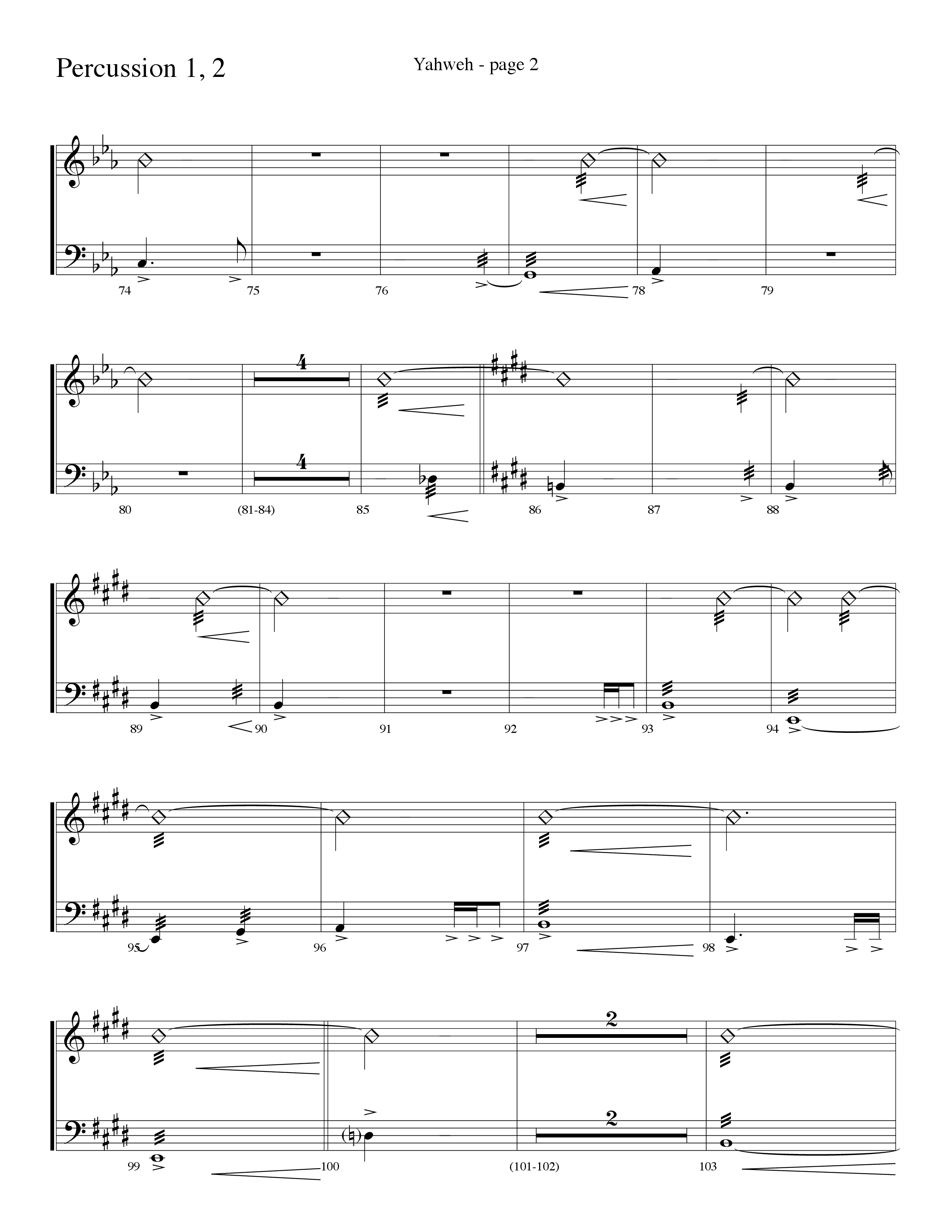 Yahweh (Choral Anthem SATB) Percussion 1/2 (Word Music Choral / Arr. Lari Goss)