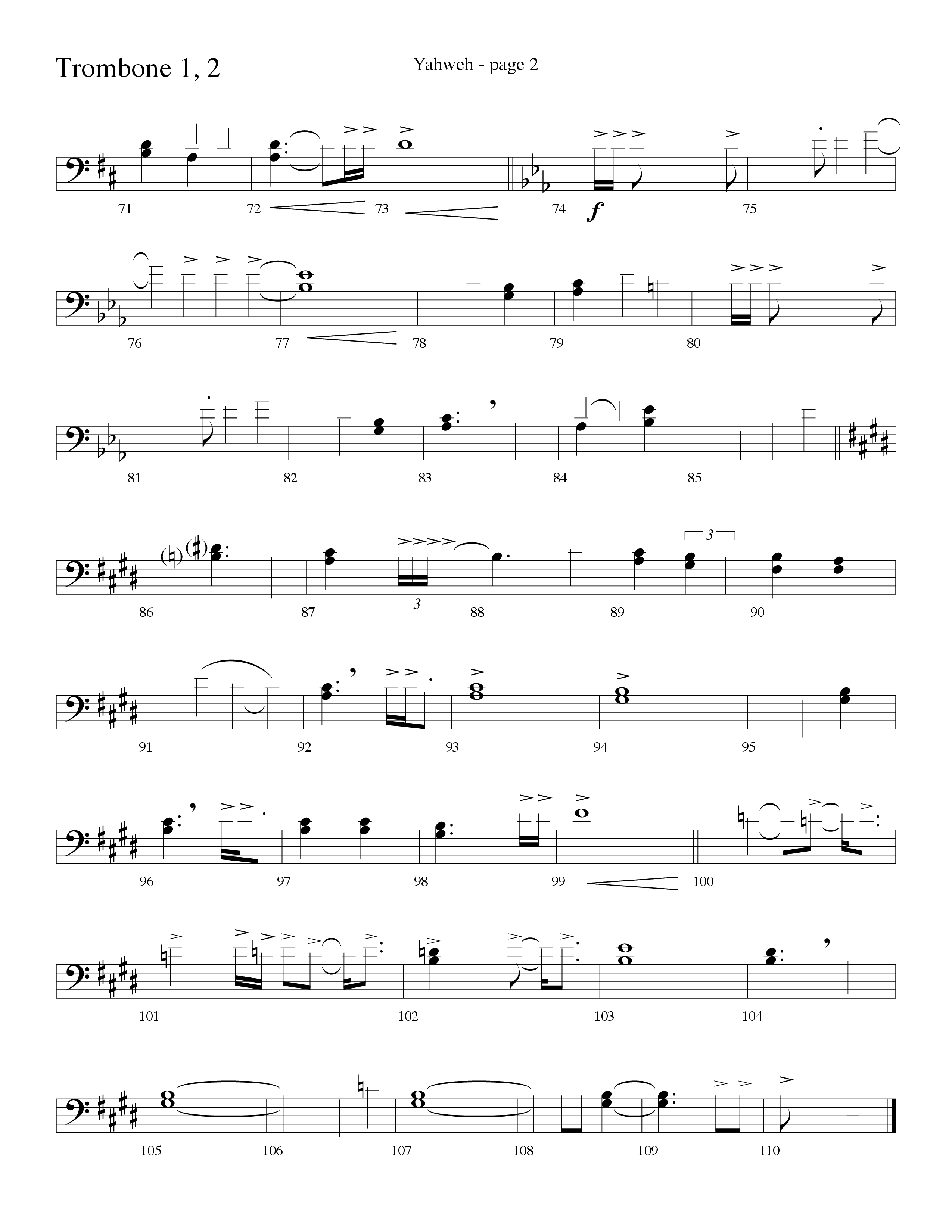 Yahweh (Choral Anthem SATB) Trombone 1/2 (Word Music Choral / Arr. Lari Goss)