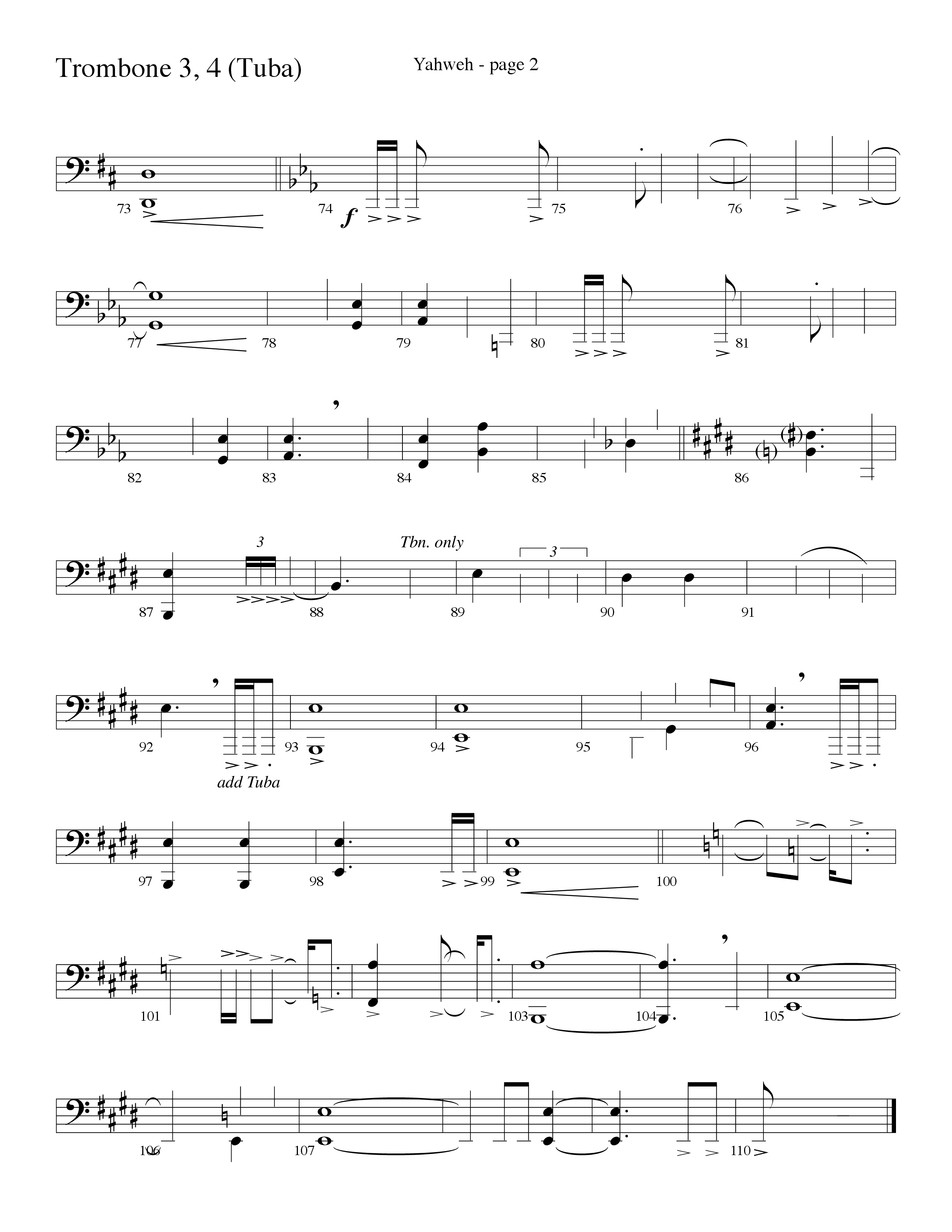 Yahweh (Choral Anthem SATB) Trombone 3/Tuba (Word Music Choral / Arr. Lari Goss)