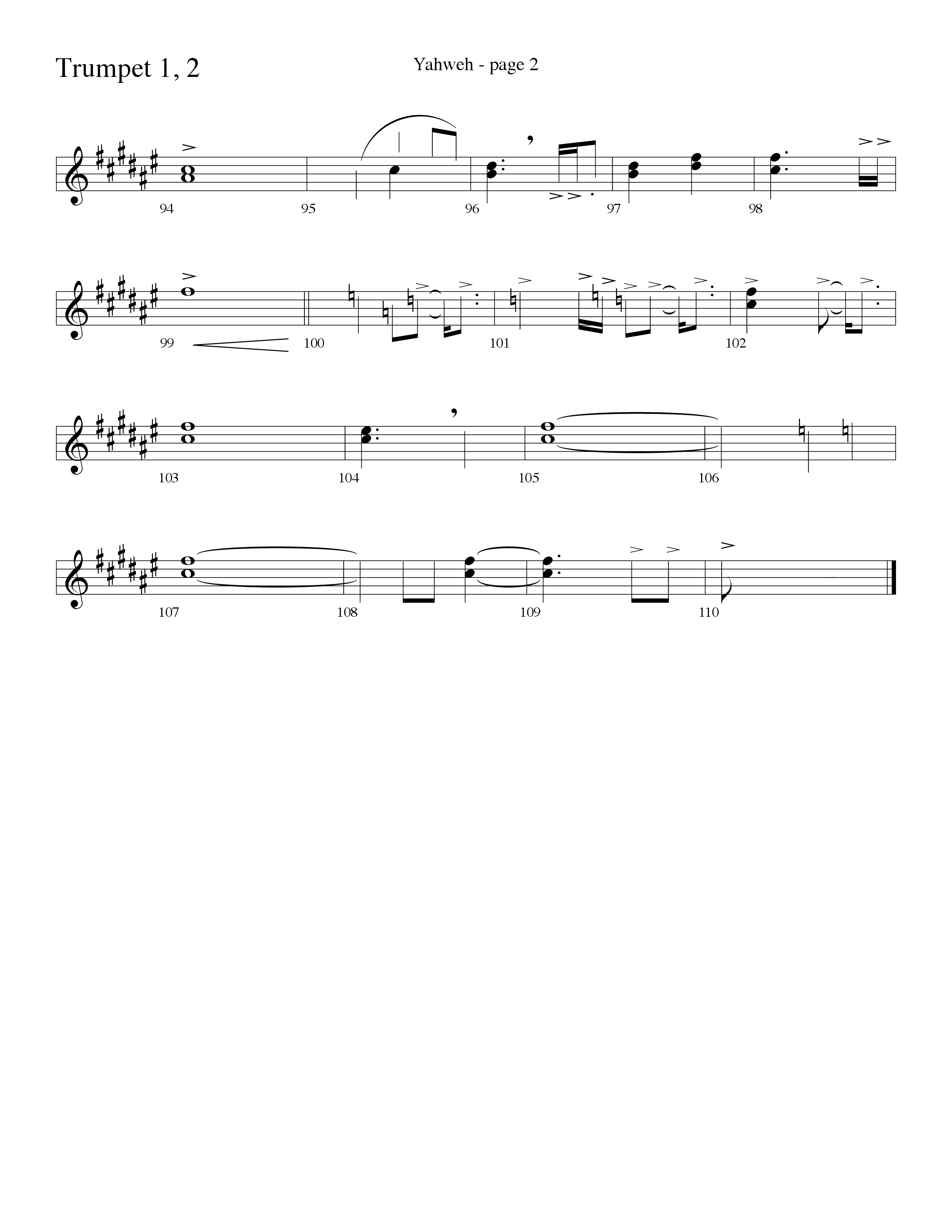 Yahweh (Choral Anthem SATB) Trumpet 1,2 (Word Music Choral / Arr. Lari Goss)