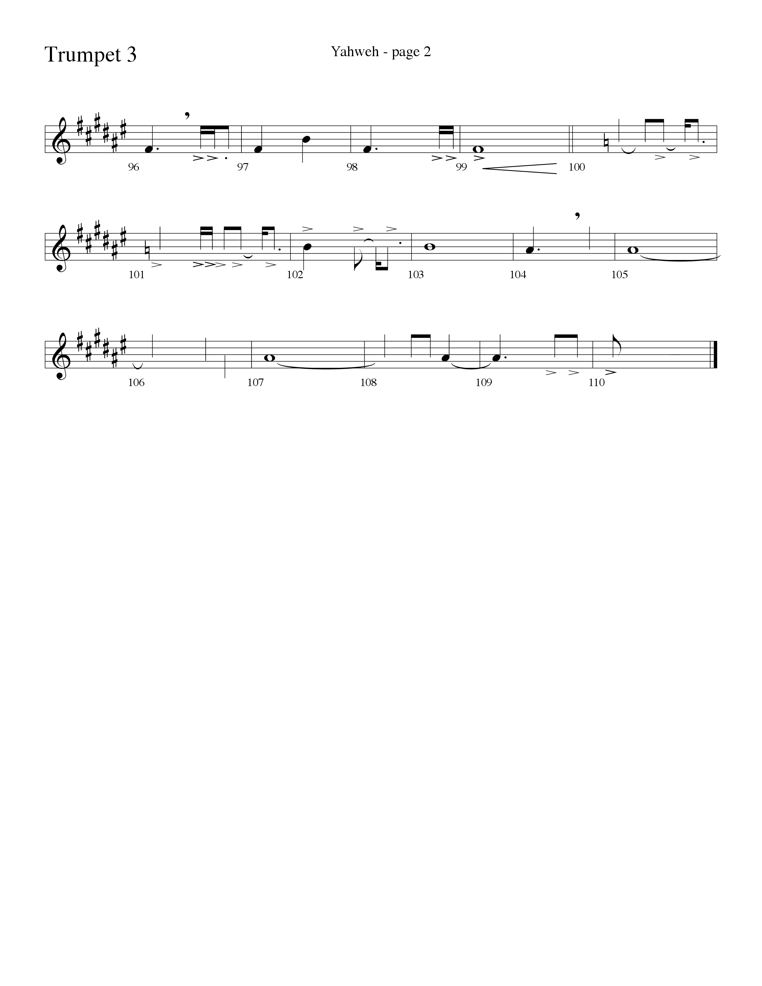 Yahweh (Choral Anthem SATB) Trumpet 3 (Word Music Choral / Arr. Lari Goss)