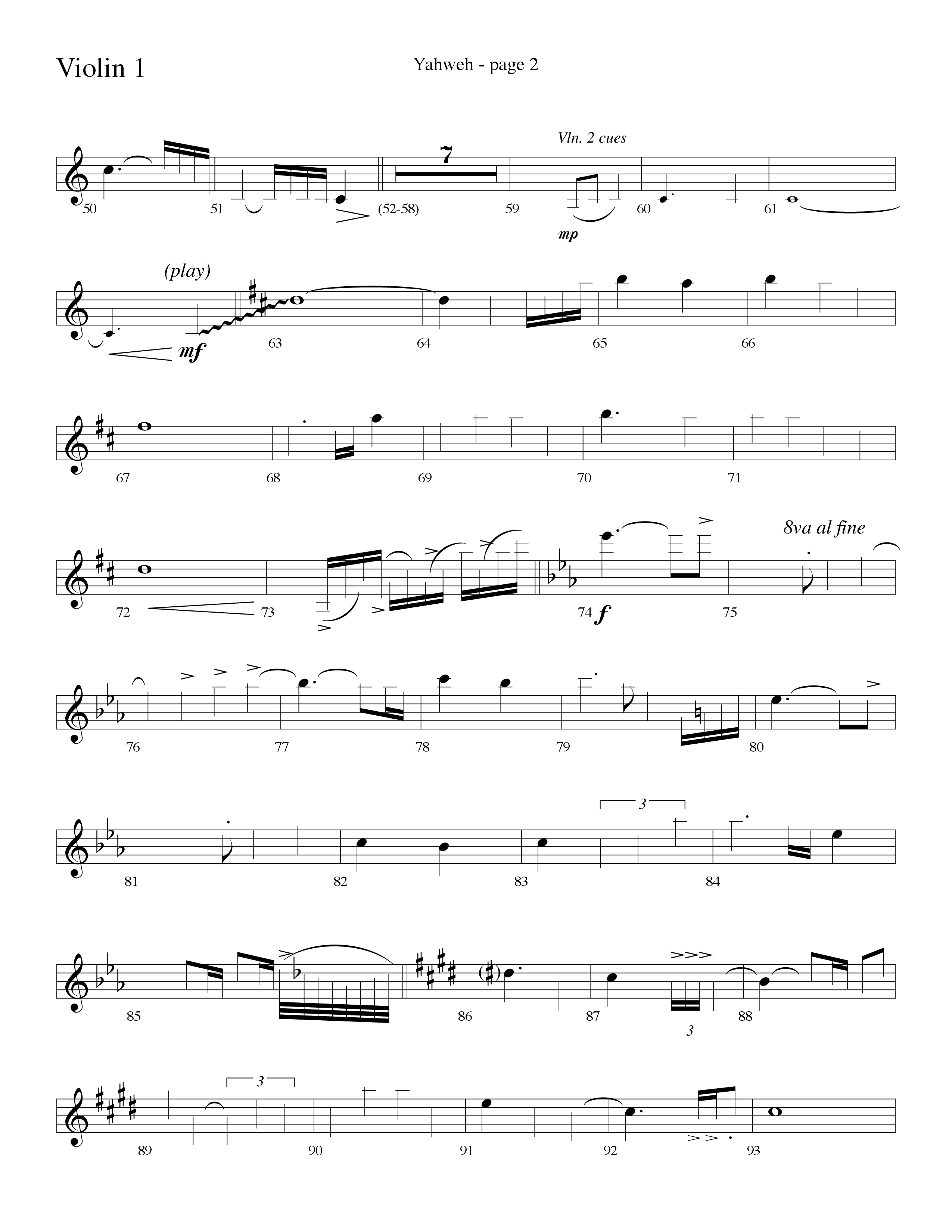 Yahweh (Choral Anthem SATB) Violin 1 (Word Music Choral / Arr. Lari Goss)