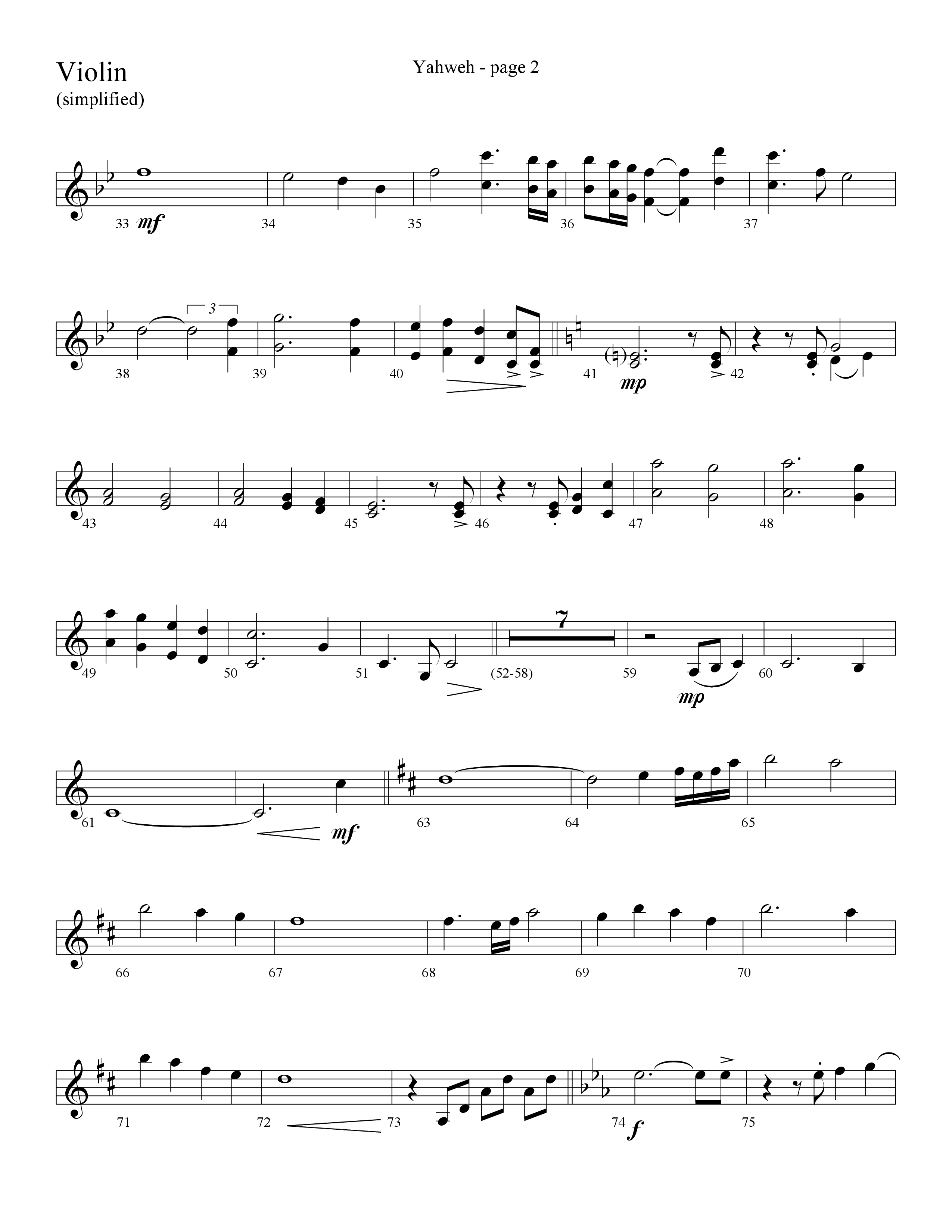 Yahweh (Choral Anthem SATB) Violins (Word Music Choral / Arr. Lari Goss)