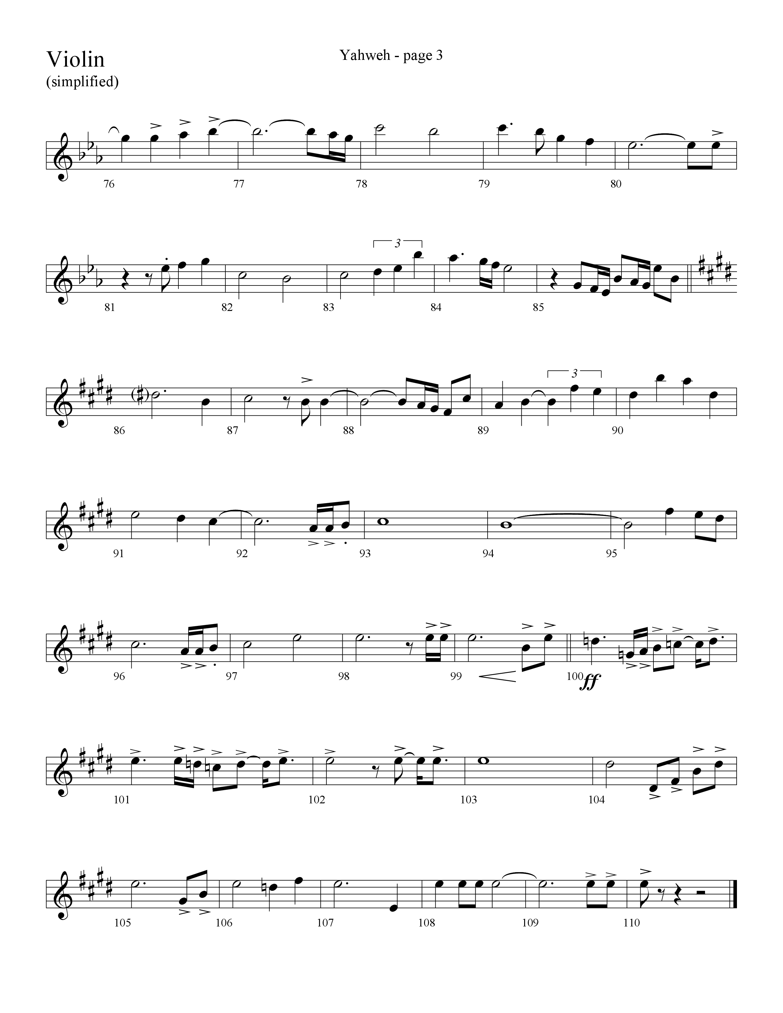 Yahweh (Choral Anthem SATB) Violins (Word Music Choral / Arr. Lari Goss)