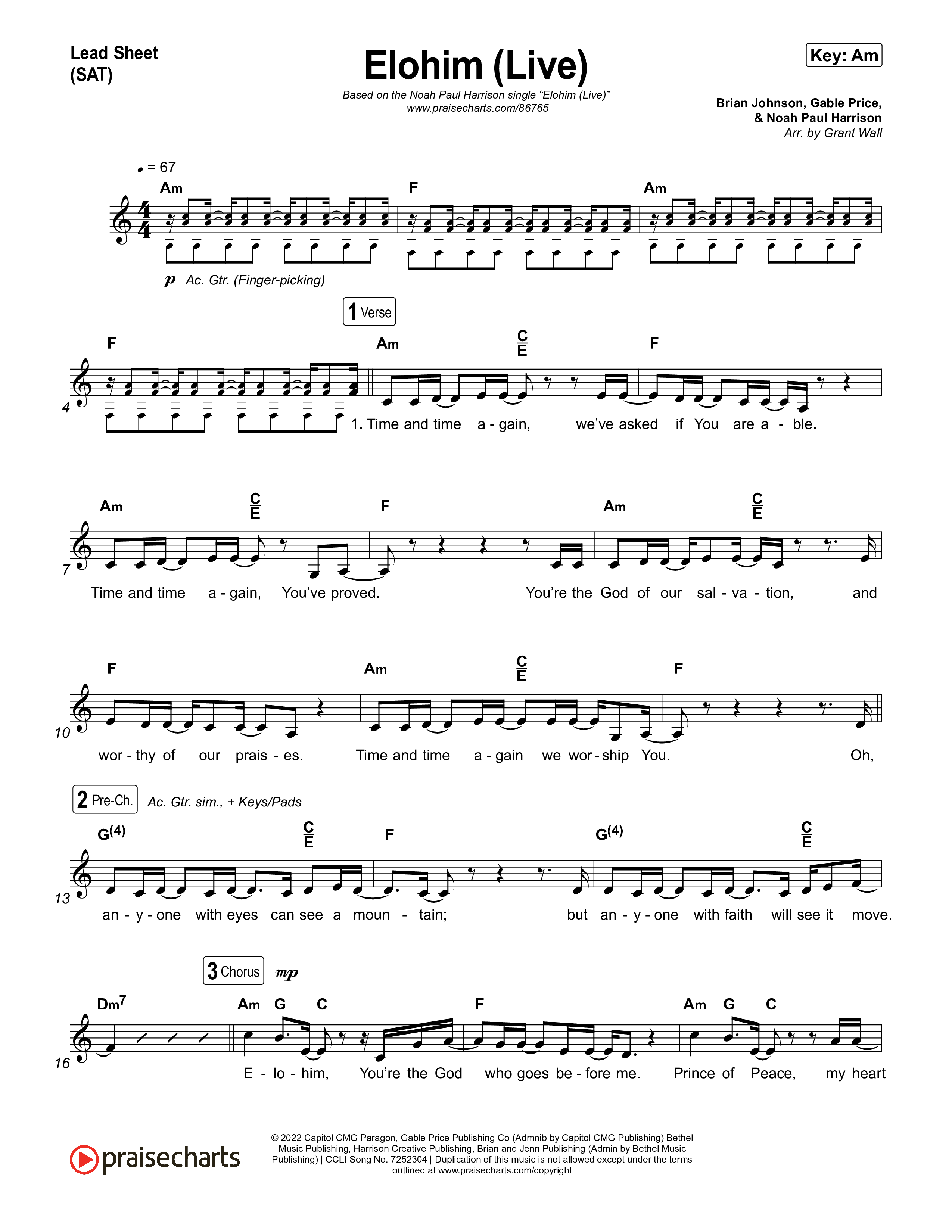 Elohim (Live) Lead Sheet (SAT) (Noah Paul Harrison)