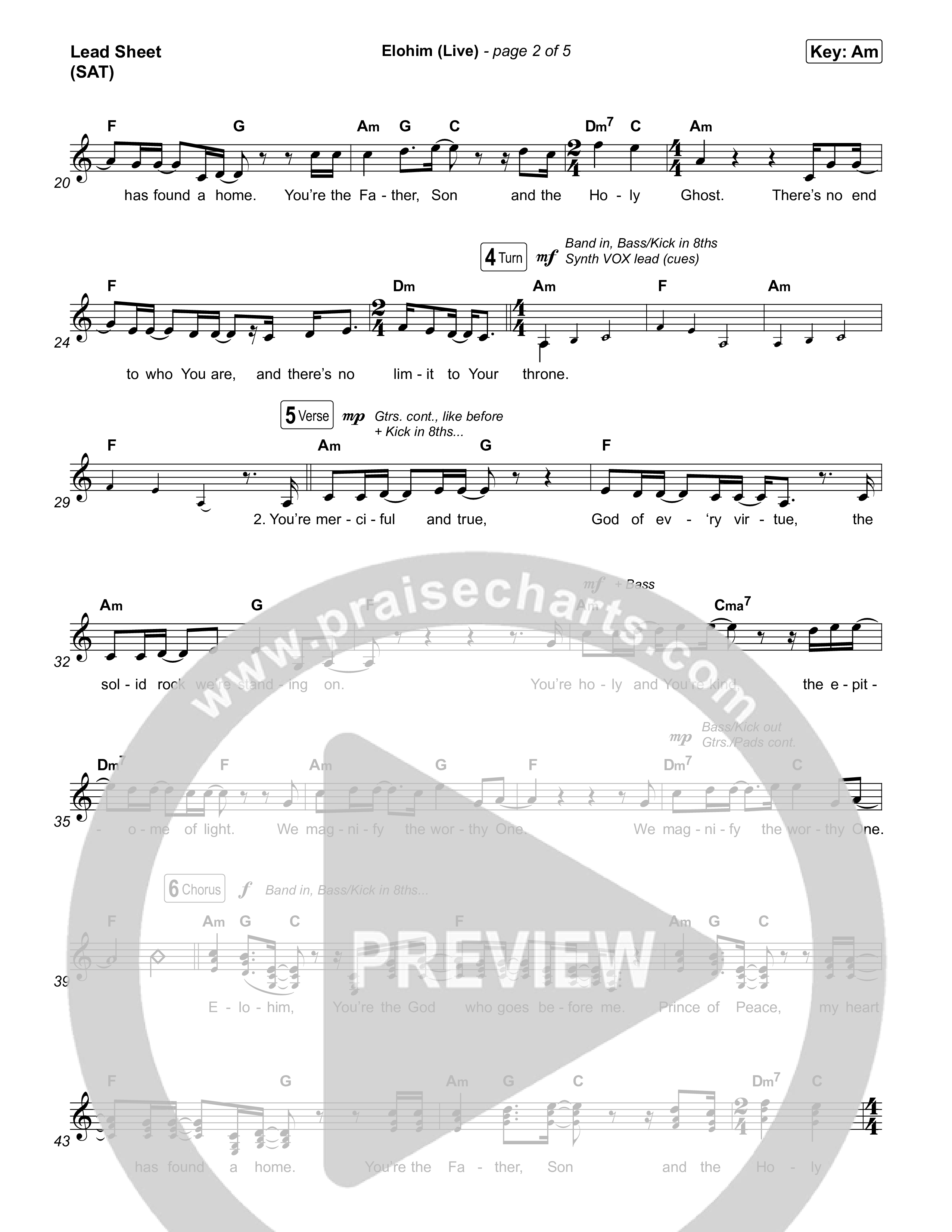 Elohim (Live) Lead Sheet (SAT) (Noah Paul Harrison)